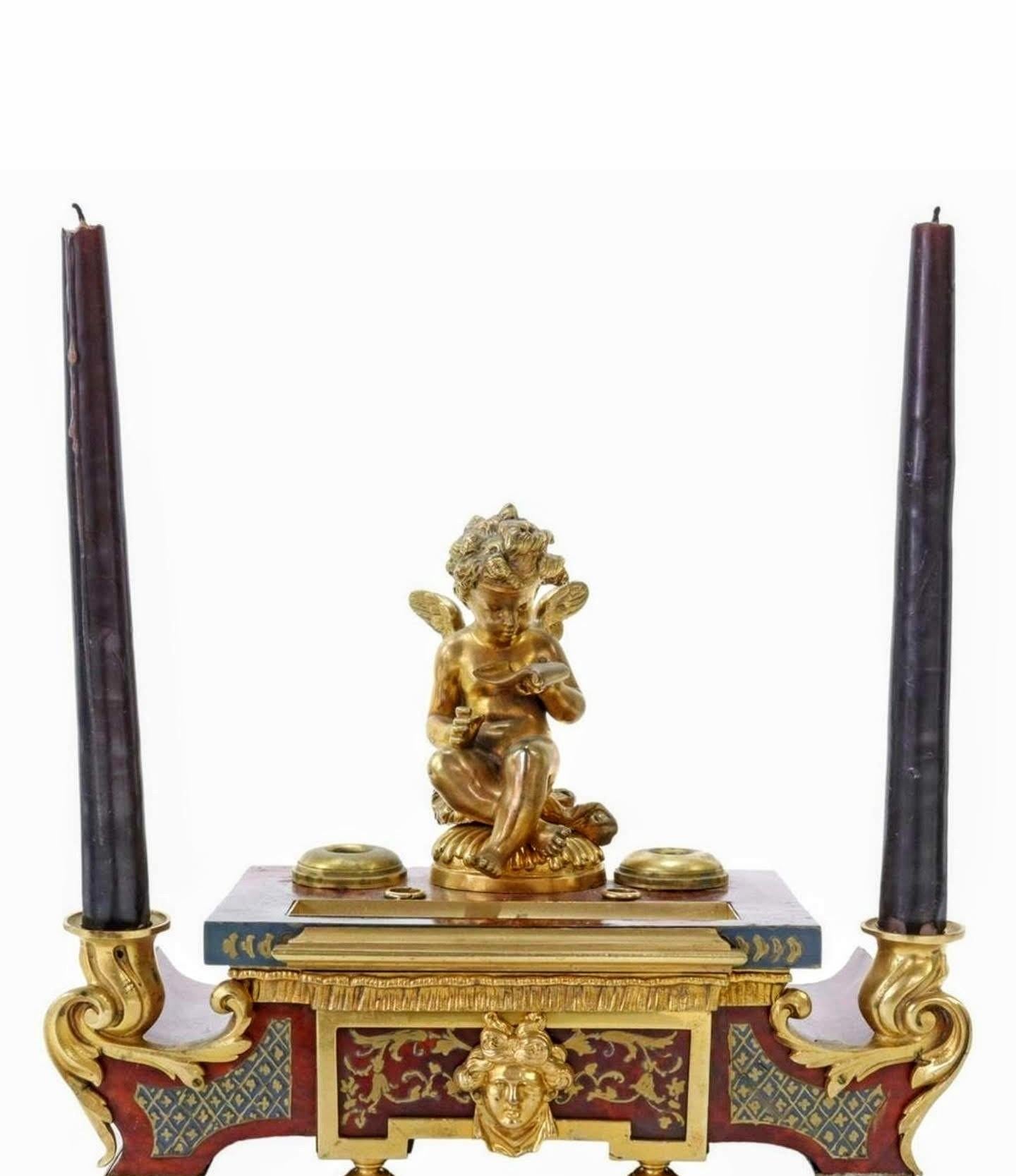 French Louis XIV Boulle Marquetry Tortoiseshell Gilt Bronze Inkwell Desk Stand For Sale 15