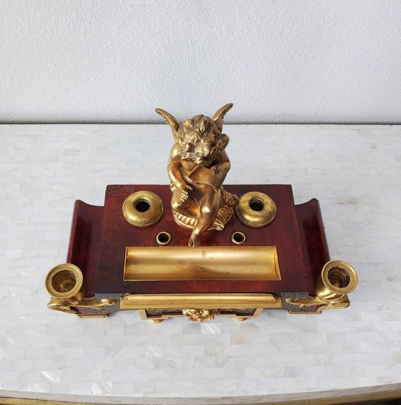 Bronze 19th Century French Louis XV Style Ormolu Mounted Encrier For Sale