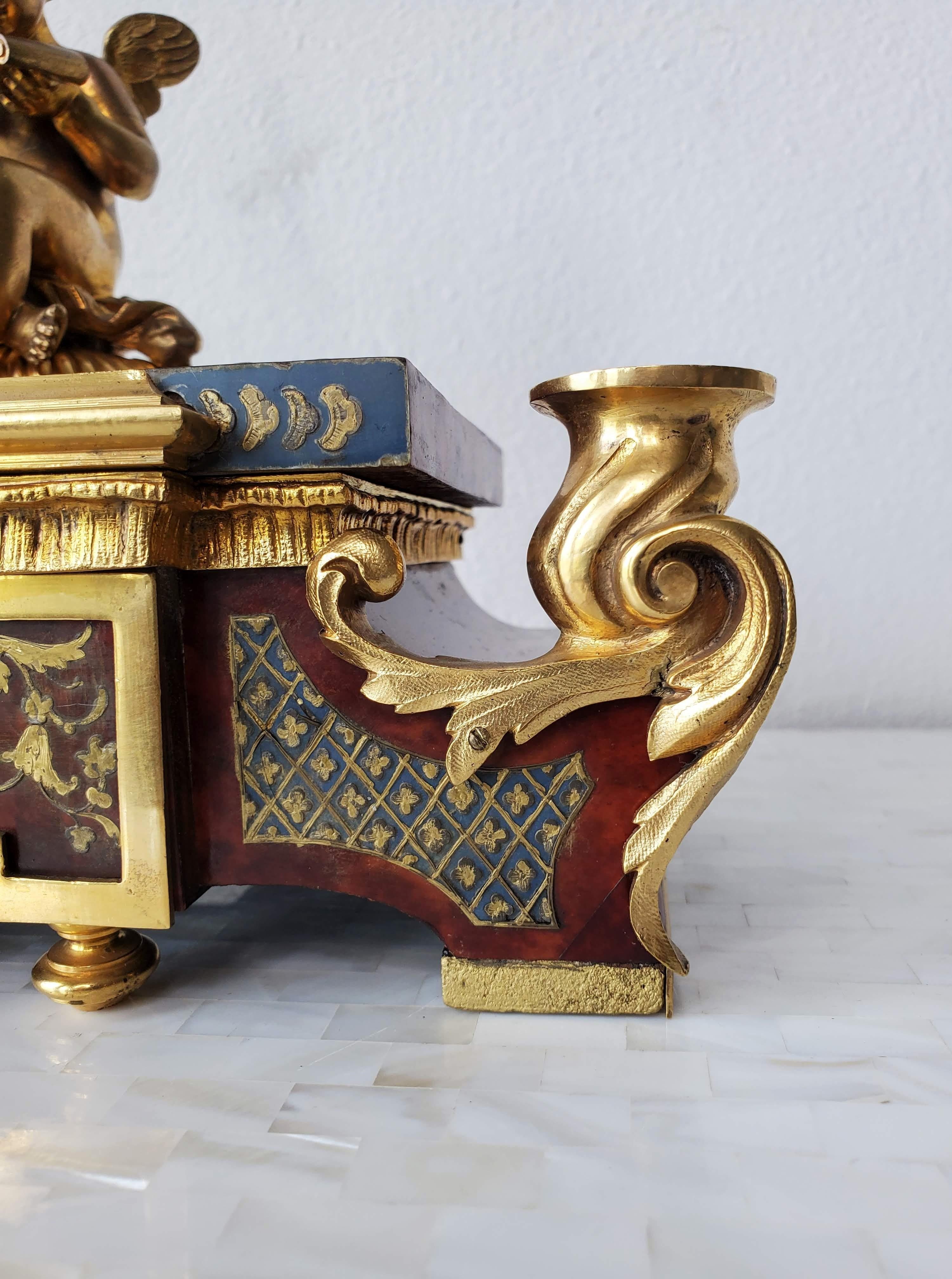 French Louis XIV Boulle Marquetry Tortoiseshell Gilt Bronze Inkwell Desk Stand For Sale 3