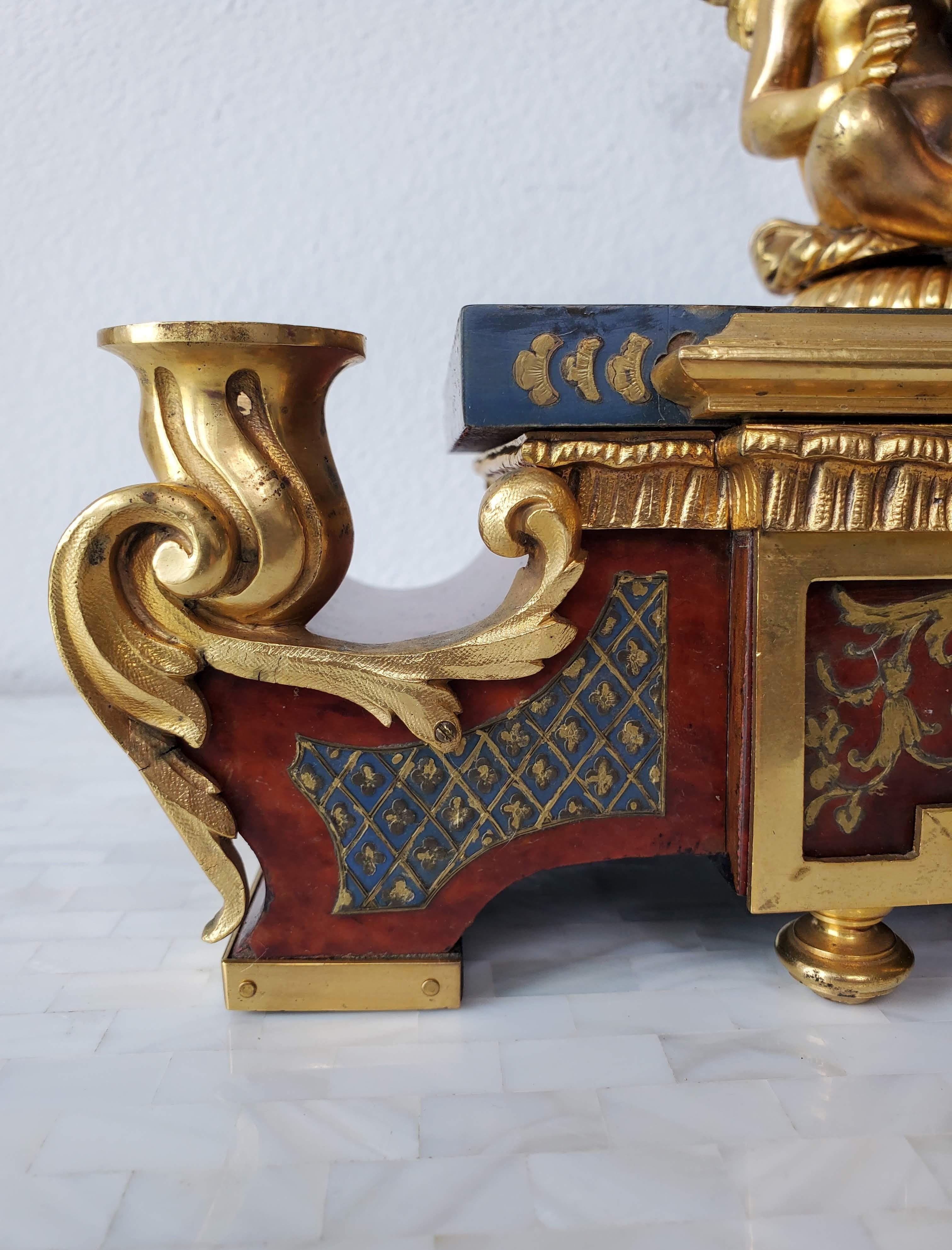 French Louis XIV Boulle Marquetry Tortoiseshell Gilt Bronze Inkwell Desk Stand For Sale 4