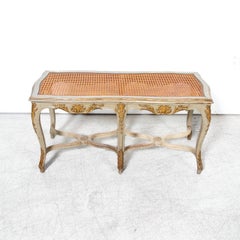 19th Century French Louis XV Style Painted and Parcel Gilt Cane Bench