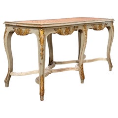 19th Century French Louis XV Style Painted and Parcel Gilt Cane Bench