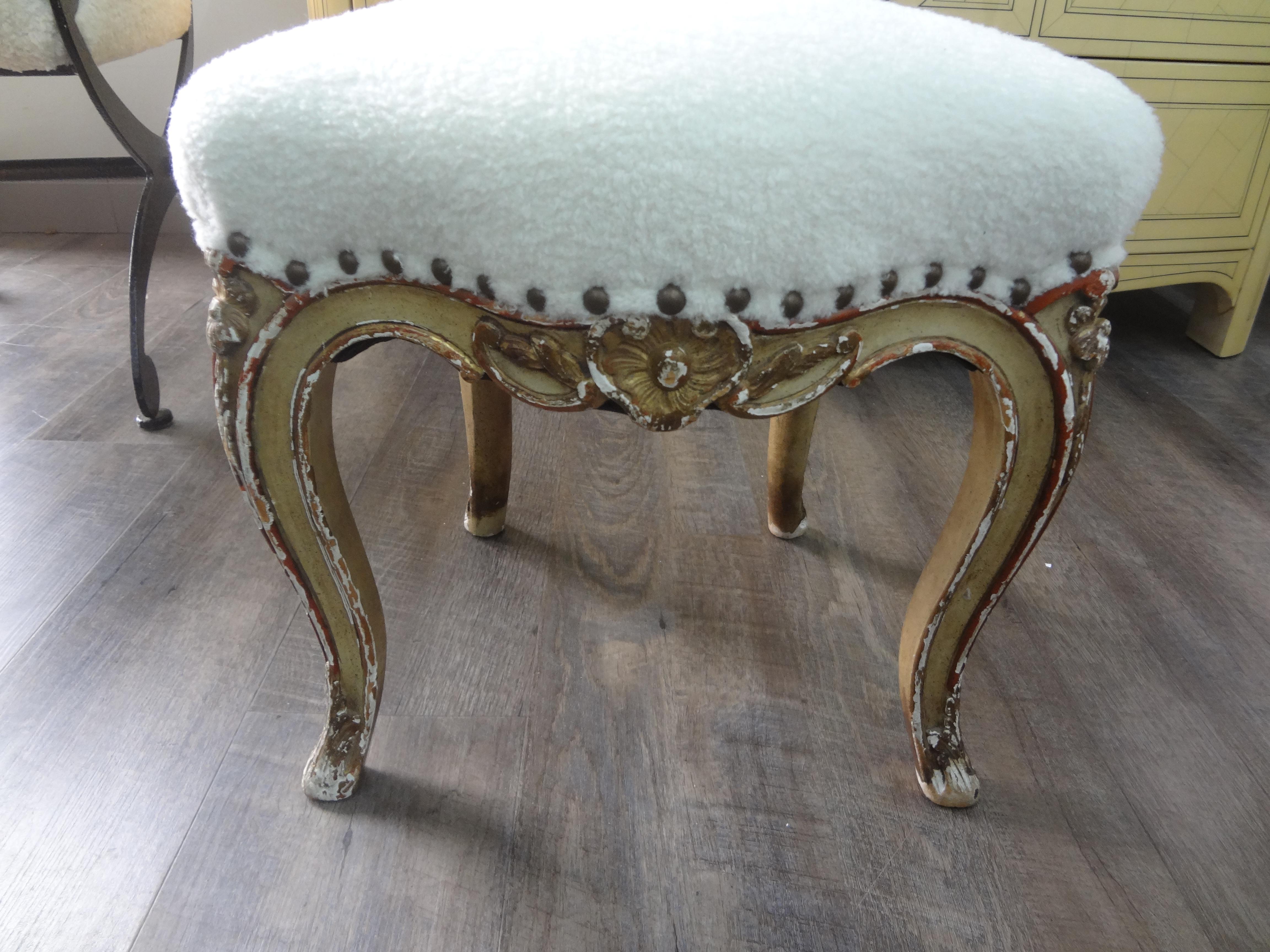 Mohair 19th Century French Louis XV Style Painted and Parcel Gilt Children's Chair For Sale
