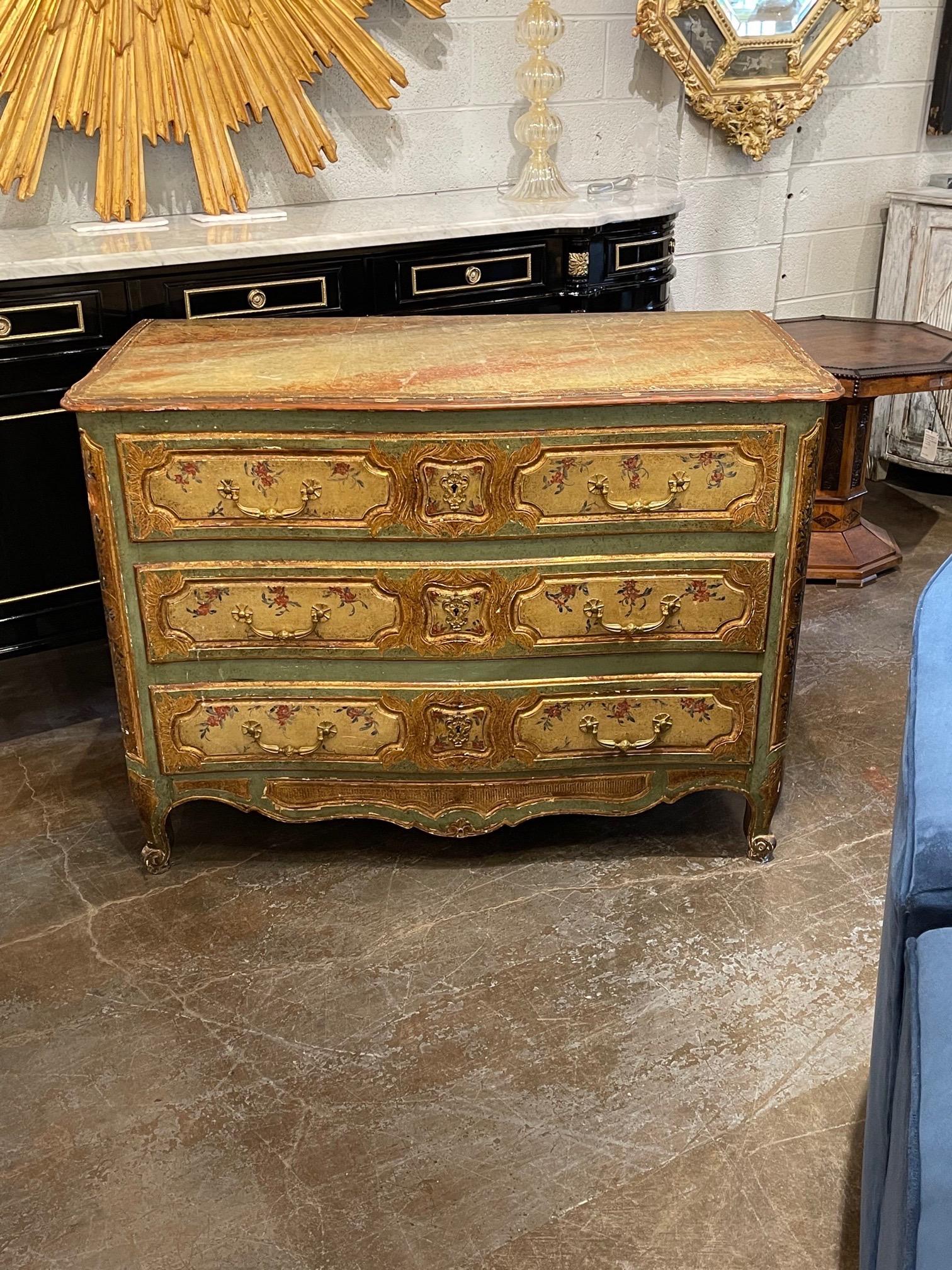 19th Century French Louis XV Style Painted Commode In Good Condition For Sale In Dallas, TX