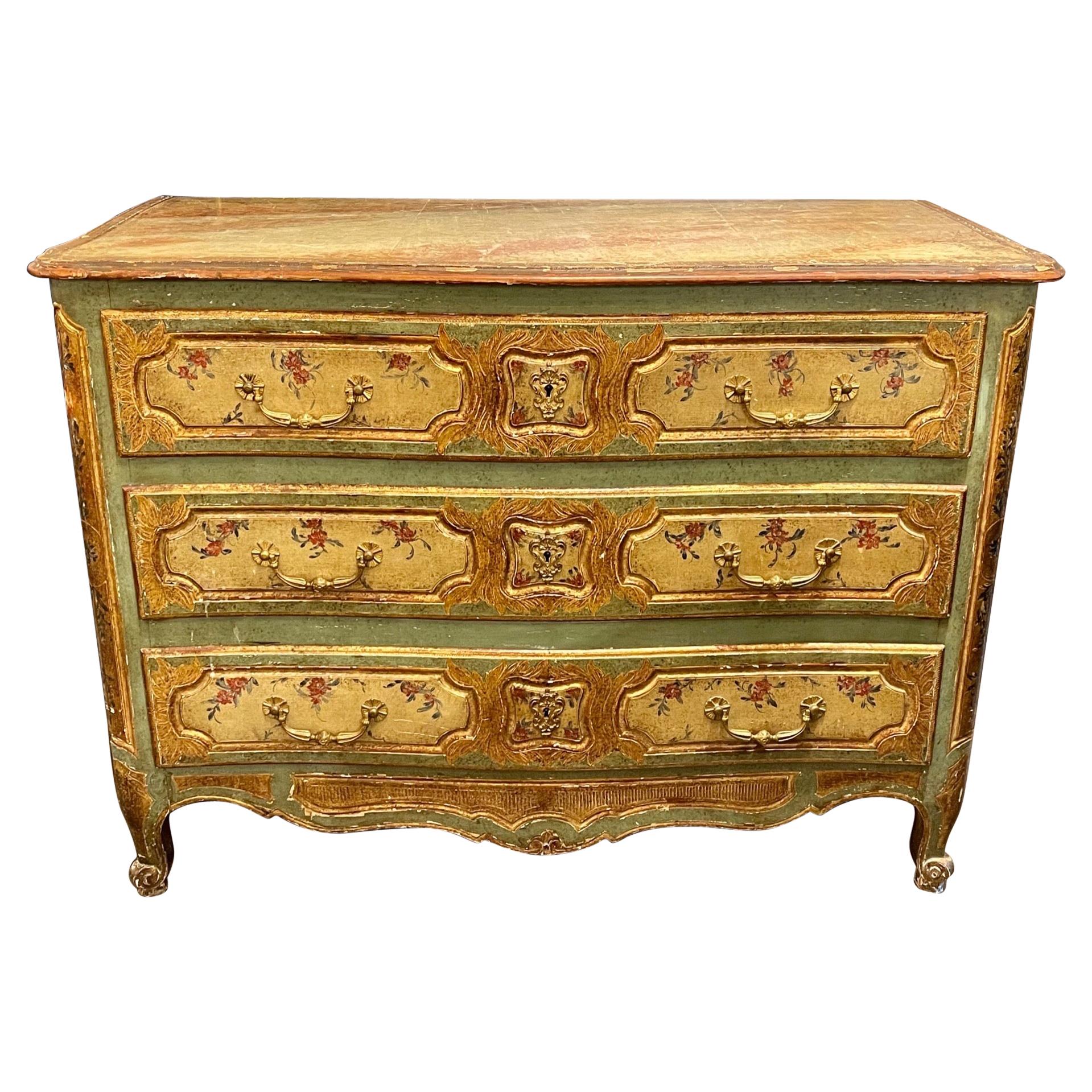 19th Century French Louis XV Style Painted Commode For Sale