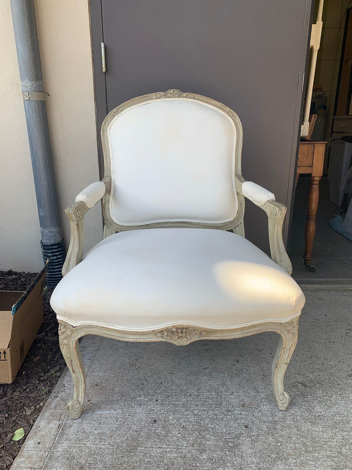 19th Century French Louis XV Style Painted Fauteuil In Good Condition In Atlanta, GA