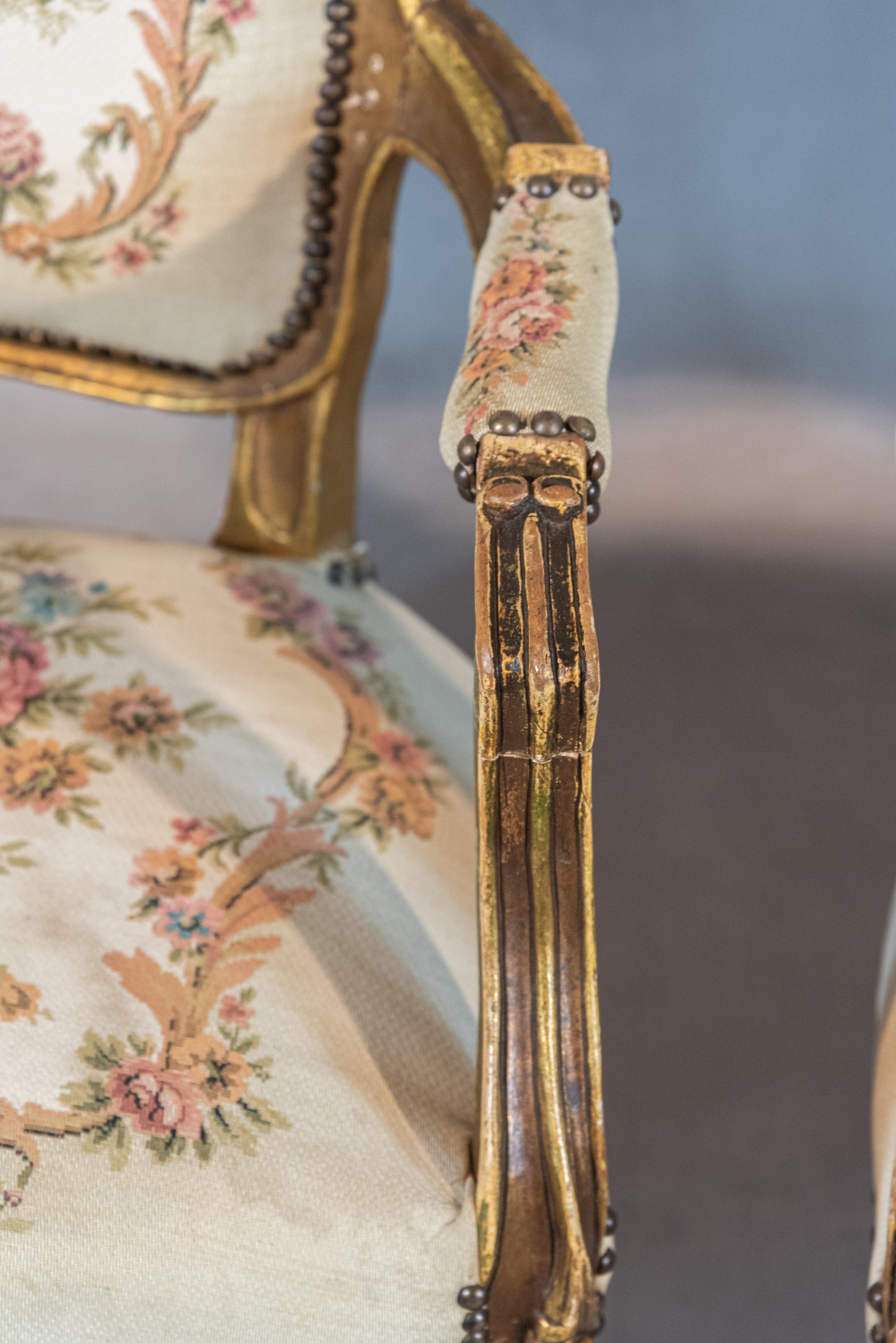 19th Century French Louis XV Style Pair of Armchairs In Good Condition For Sale In San Antonio, TX
