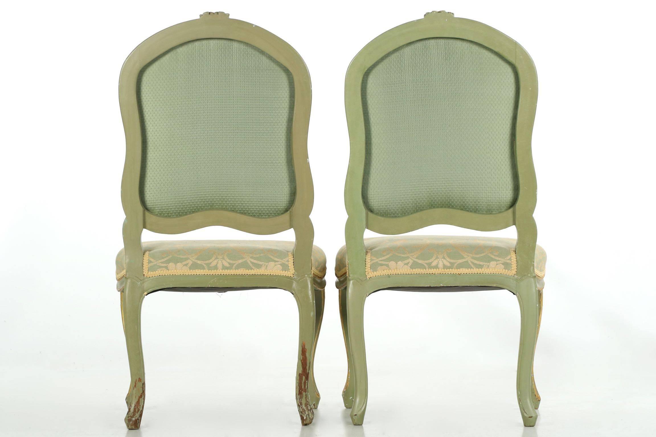 19th Century French Louis XV Style Pair of Green Painted Antique Side Chairs In Good Condition In Shippensburg, PA
