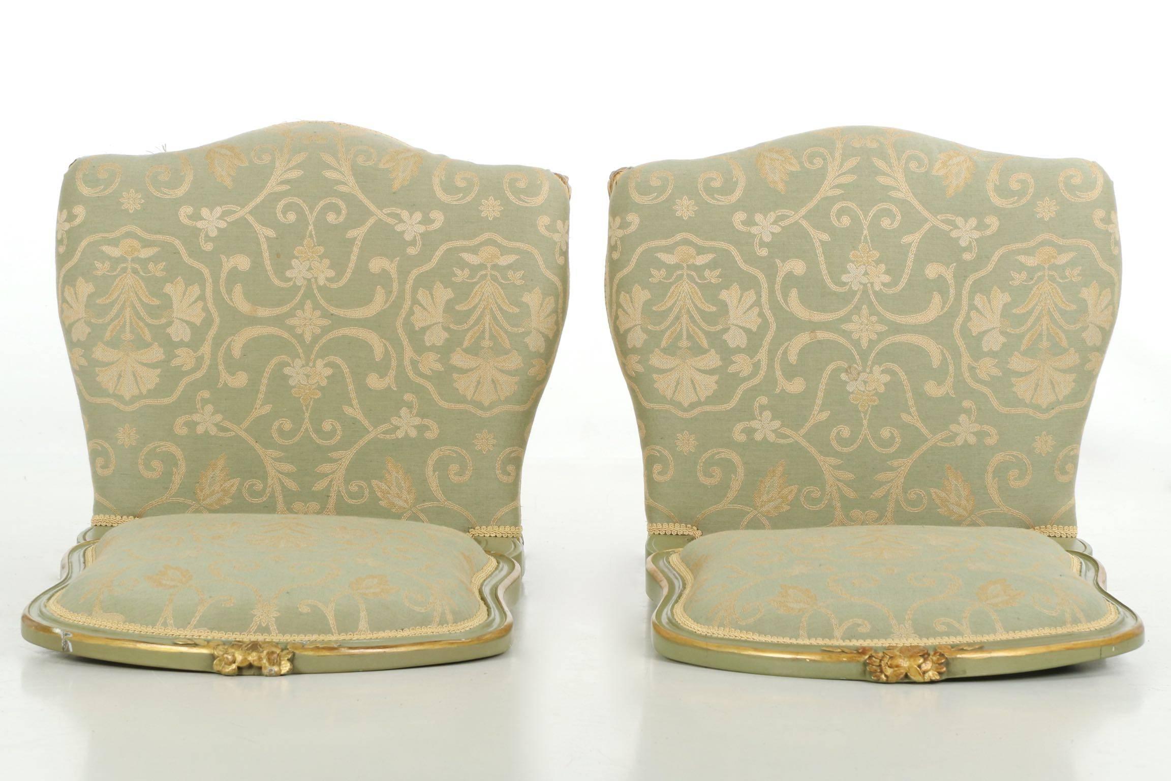 19th Century French Louis XV Style Pair of Green Painted Antique Side Chairs 1