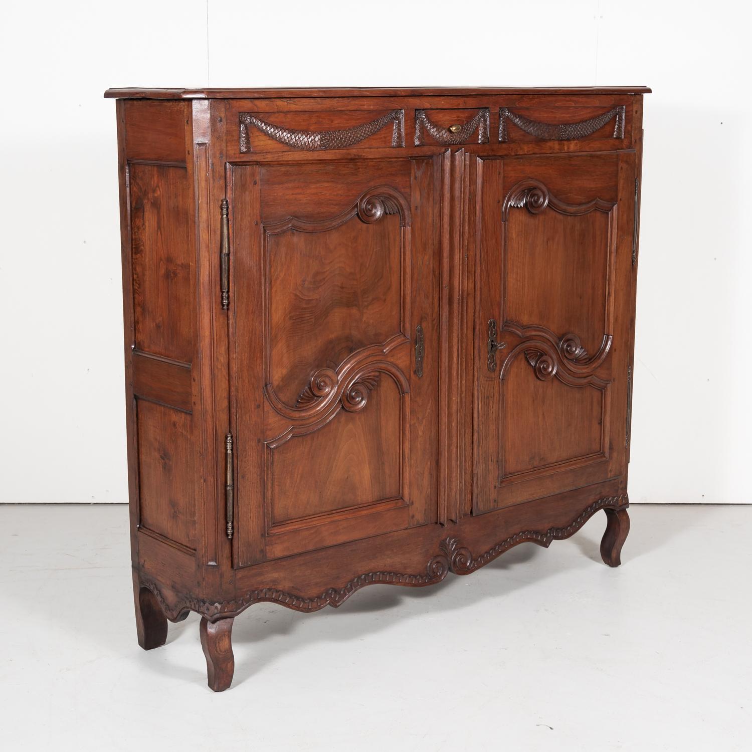 Mid-19th Century 19th Century French Louis XV Style Provençal Cherry Bassette or Small Armoire