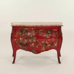 19th Century French Louis XV Style Red Chinoiserie Commode