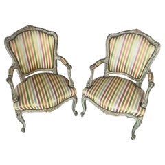 19th Century French Louis XV Style Rococo Fauteuil Armchairs