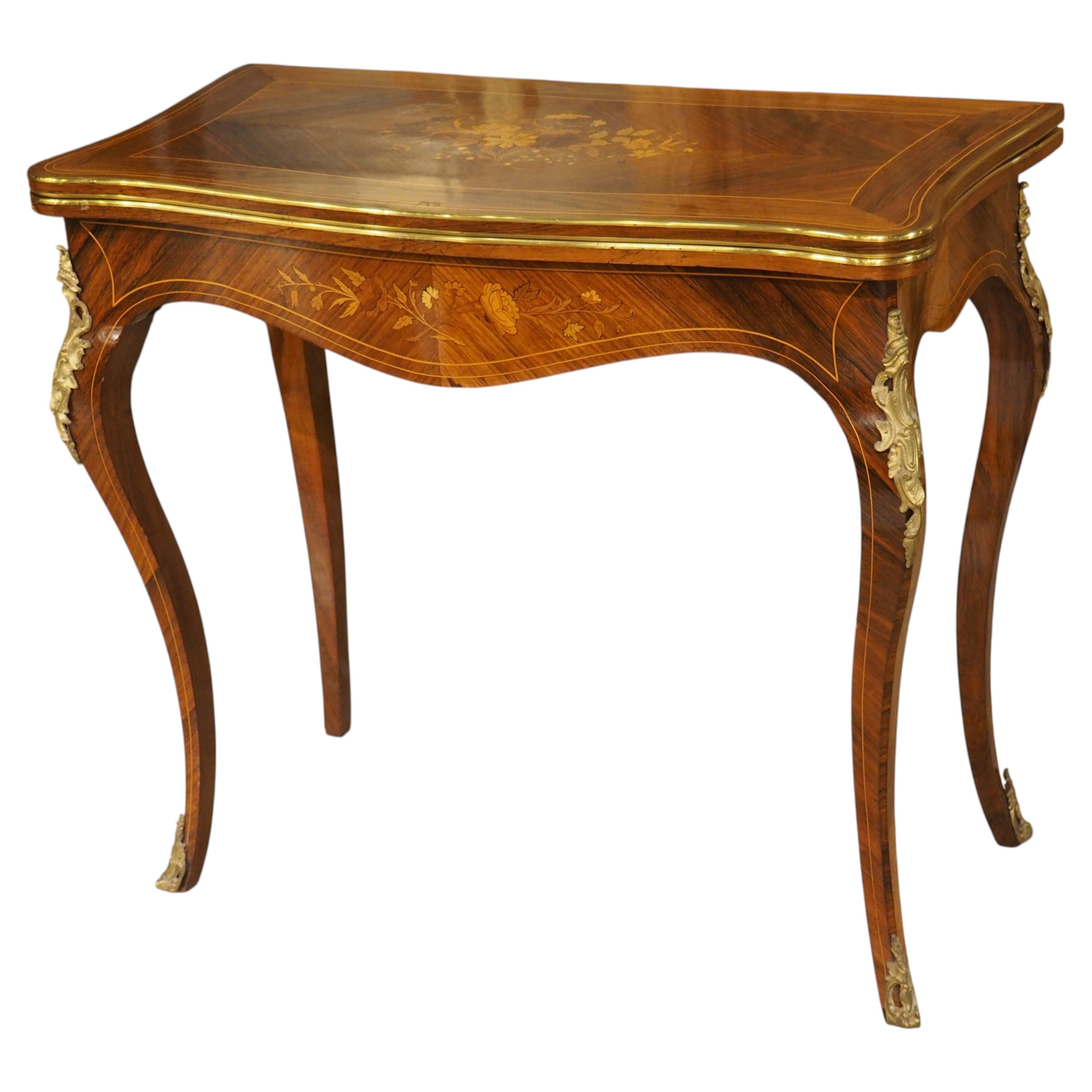 19th Century French Louis XV Style Rosewood Marquetry Console and Game Table For Sale