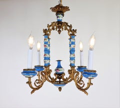 19th Century French Louis XV Style Sevres Porcelain Chandelier with Gilt Bronze
