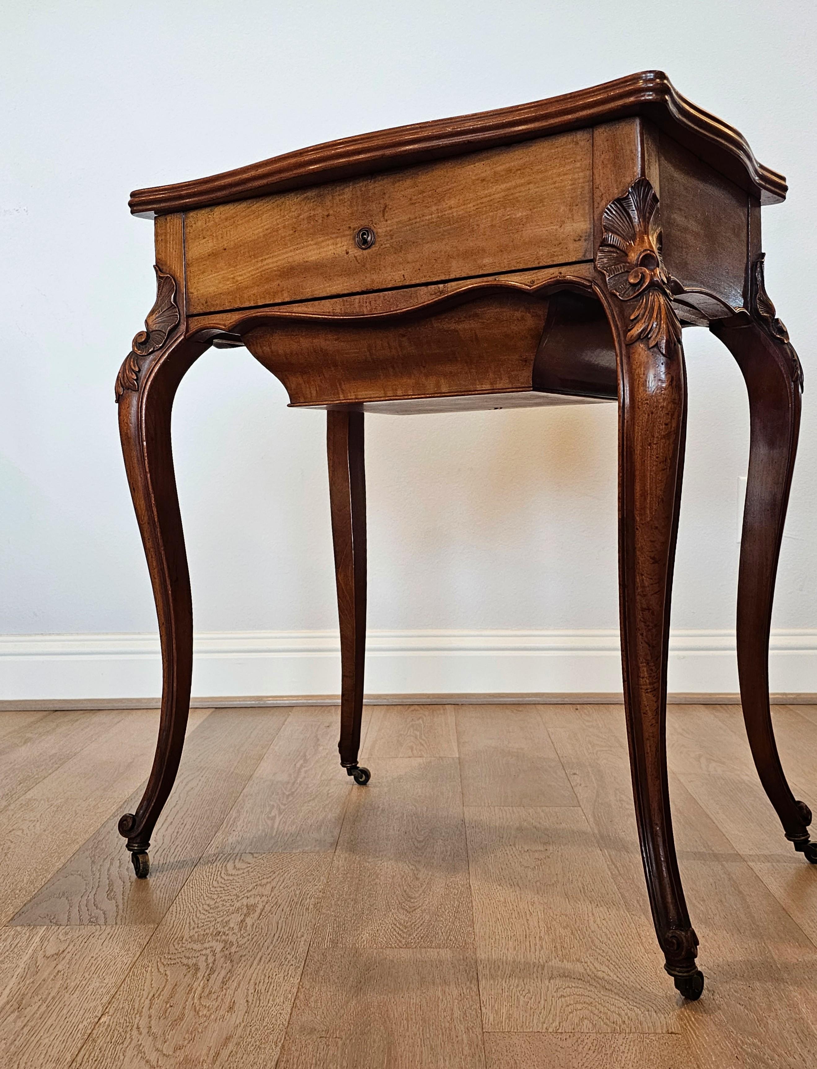 Refined country French elegance and sophistication at its finest, this Provincial Louis XV style lady's sewing stand work table or coiffeuse by Ledet et fils exudes refined grace and functionality. 

Born in Bordeaux Region of Southwestern France in