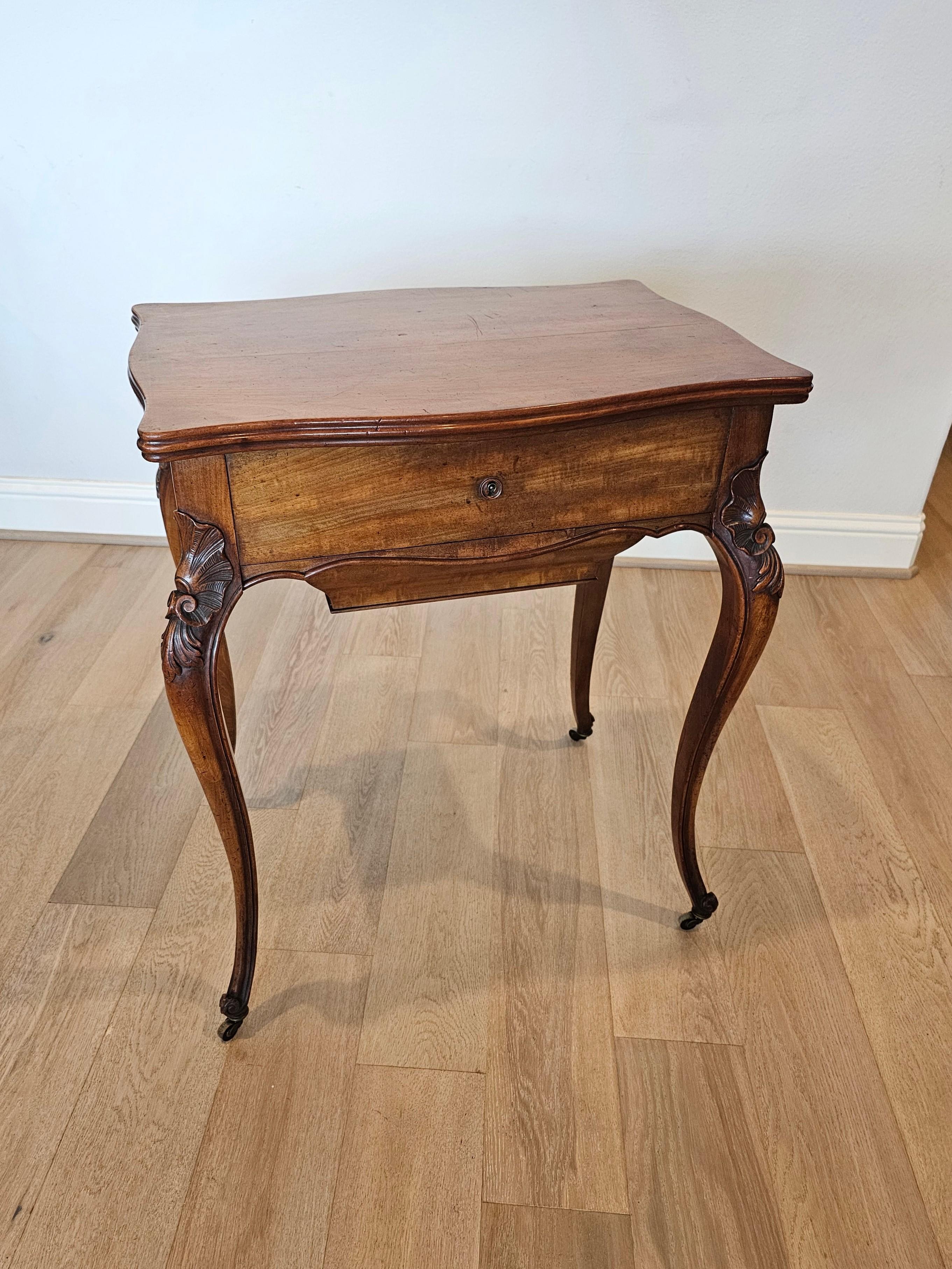 Hand-Carved 19th Century French Signed Ledet Louis XV Sewing Work Dressing Vanity Table
