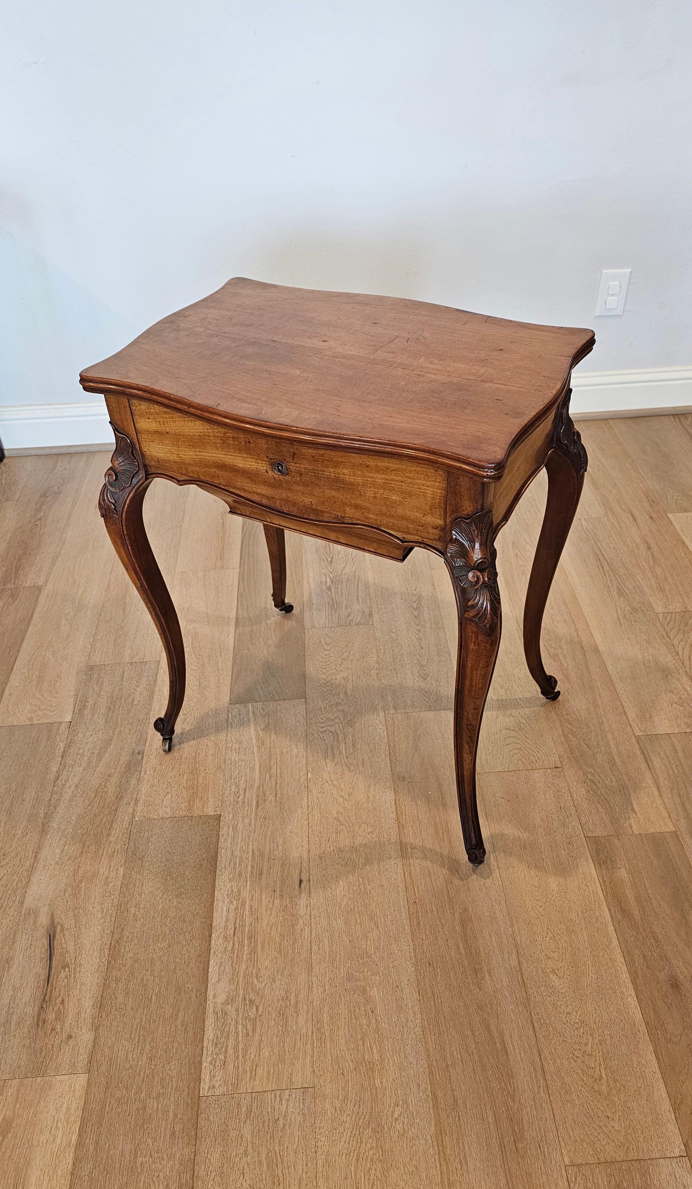 19th Century French Signed Ledet Louis XV Sewing Work Dressing Vanity Table In Good Condition In Forney, TX