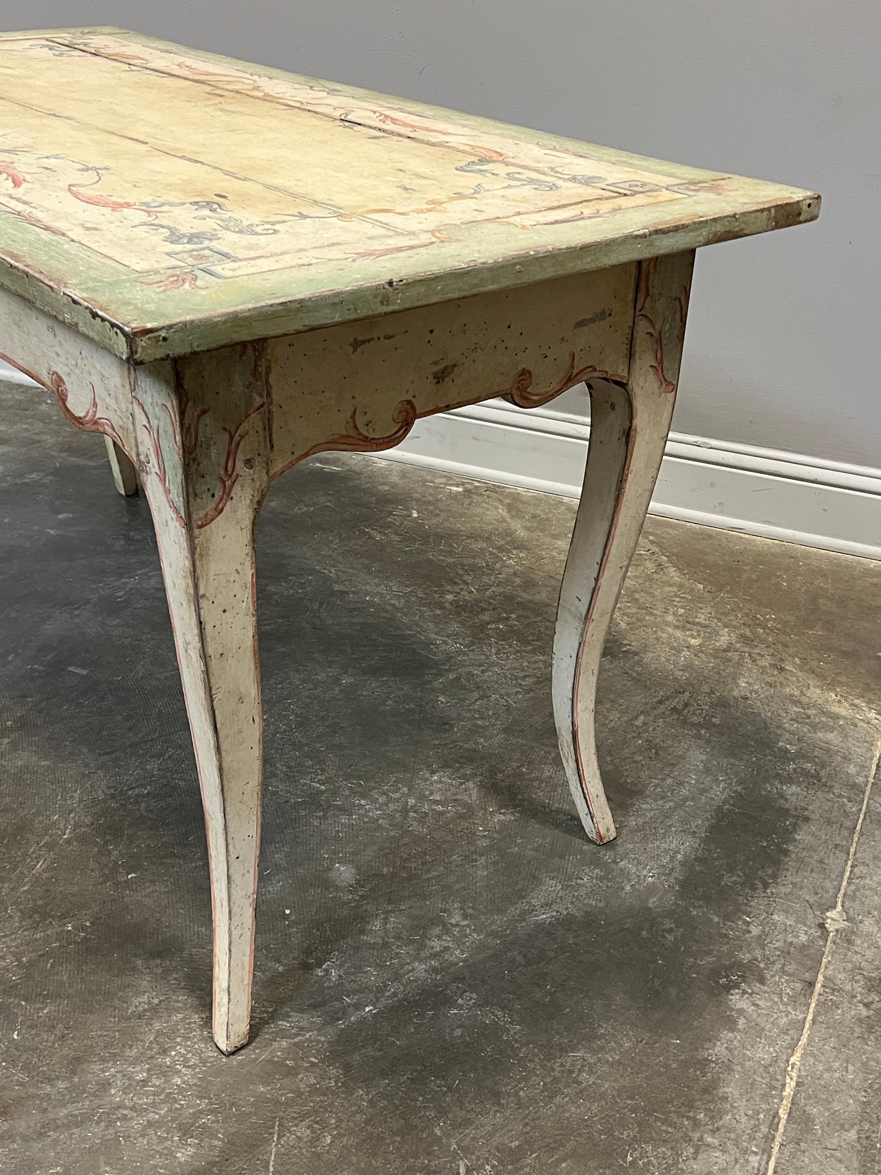 Hand-Crafted 19th Century French Louis XV Style Table Desk, Painted For Sale