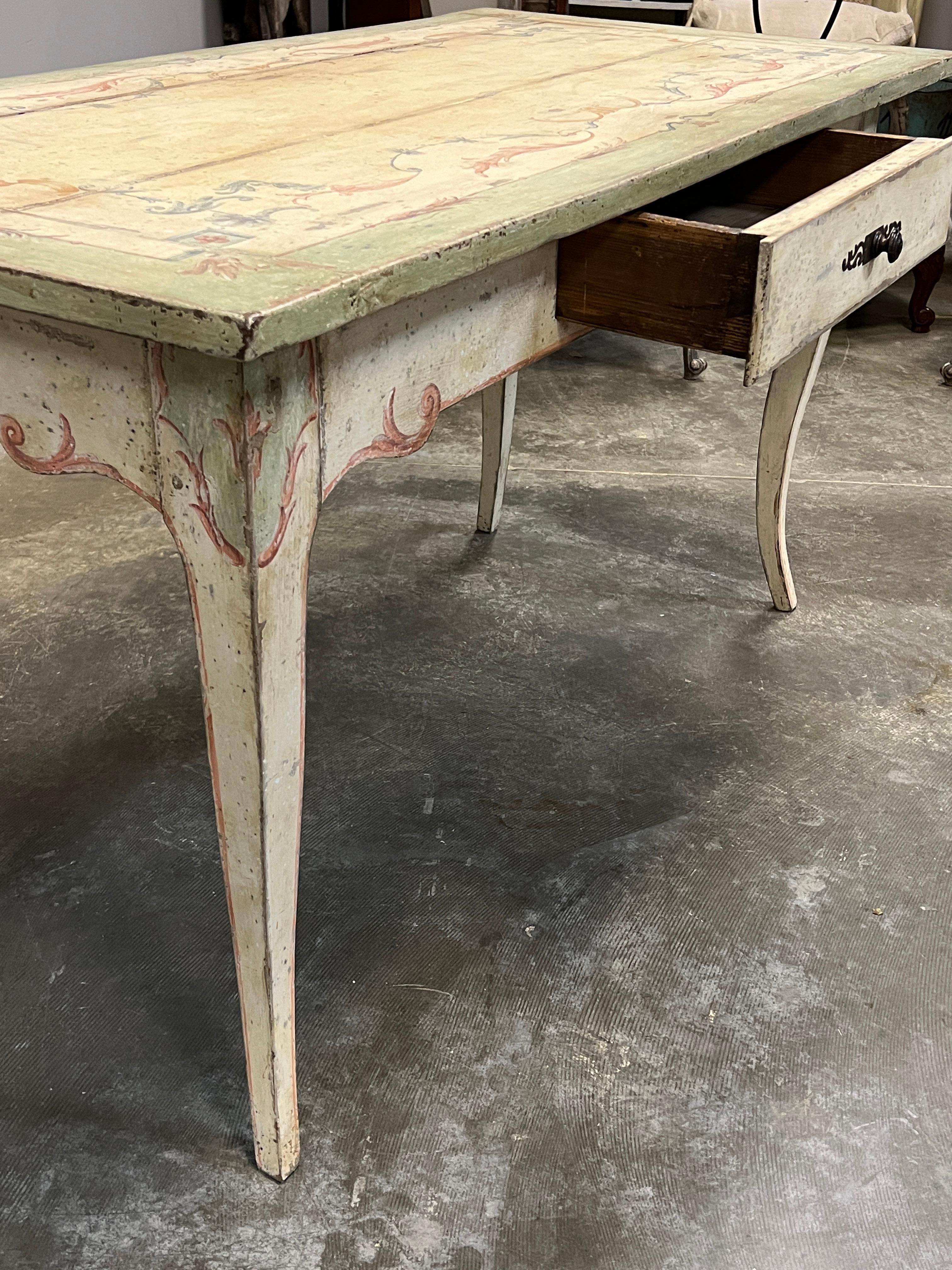 19th Century French Louis XV Style Table Desk, Painted In Good Condition For Sale In Houston, US