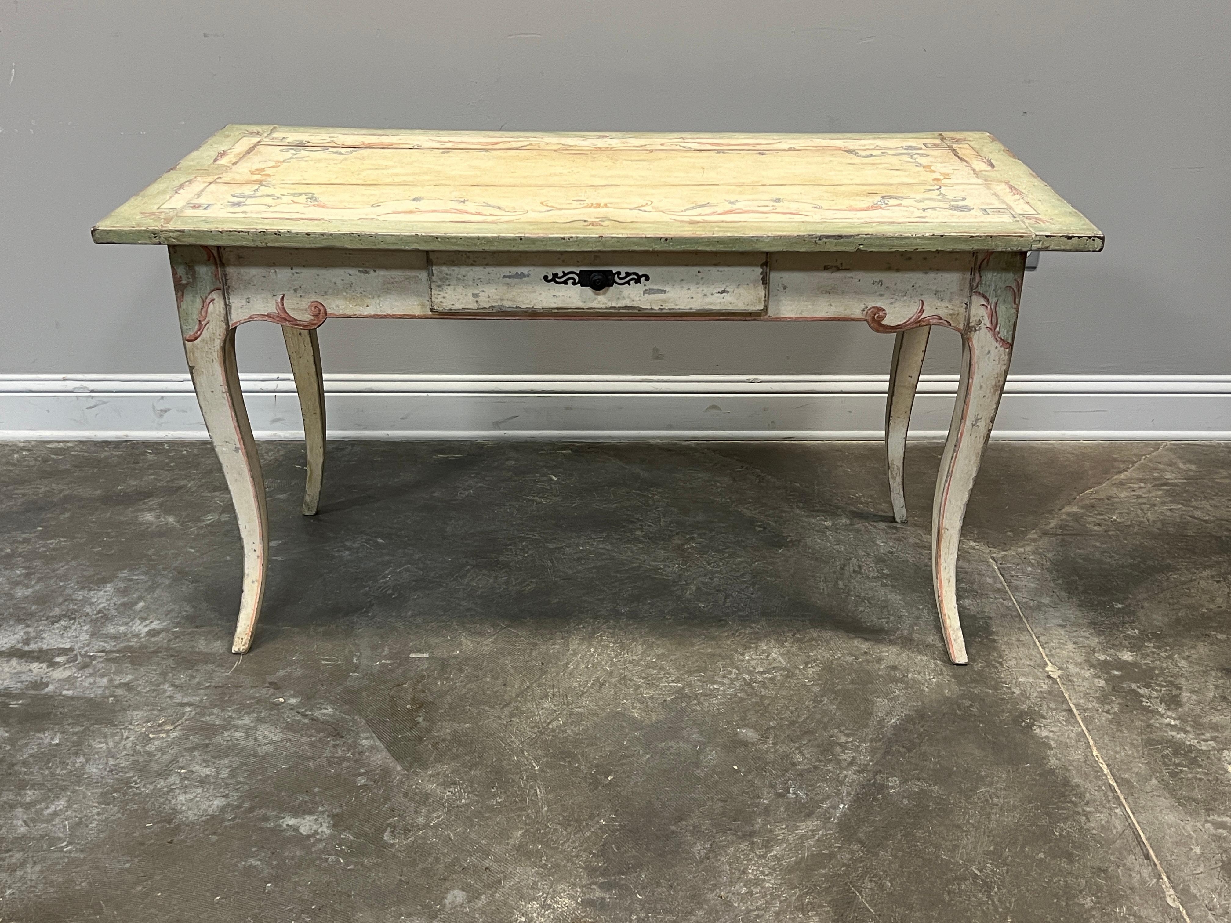 Pine 19th Century French Louis XV Style Table Desk, Painted For Sale