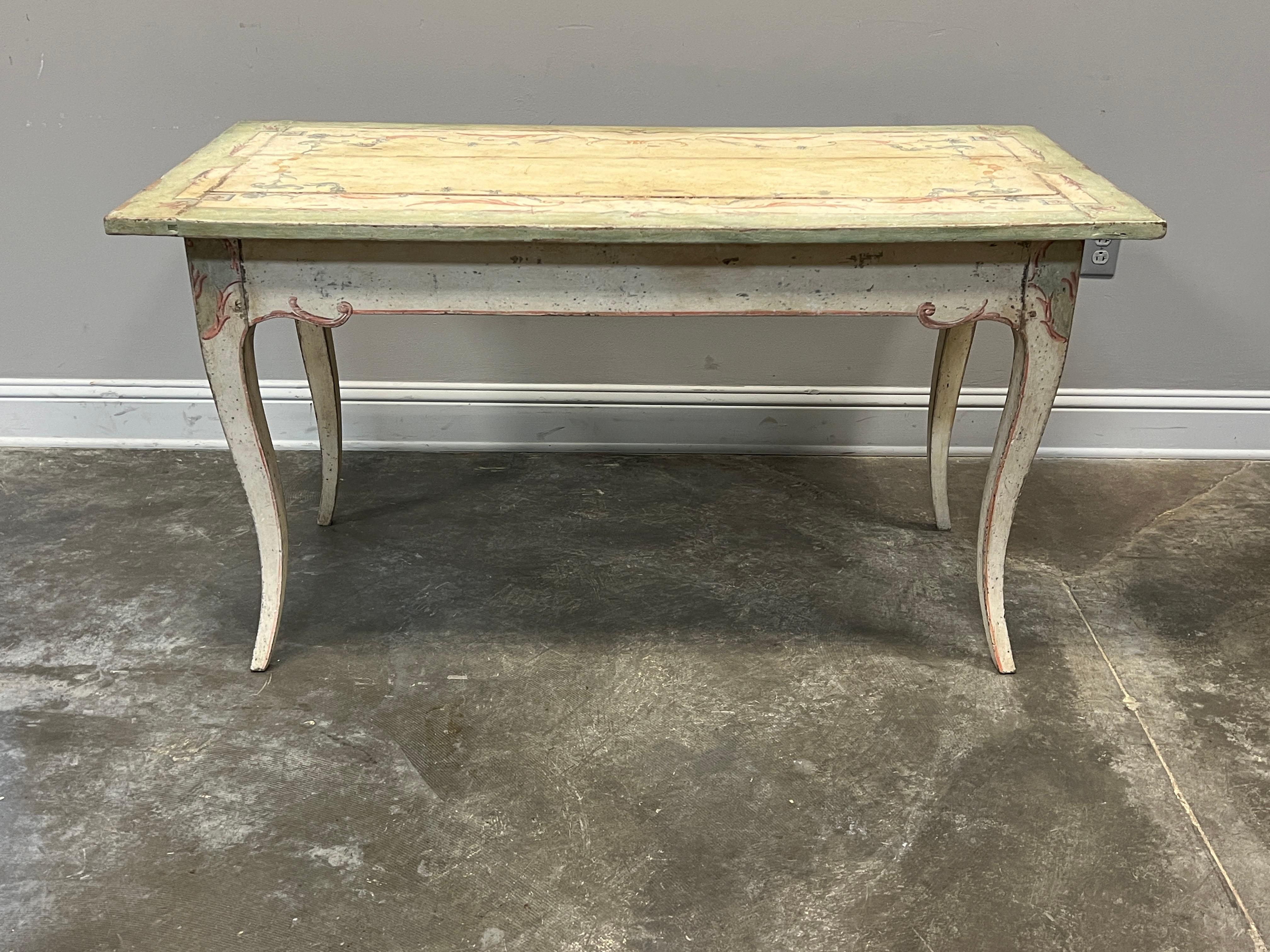 19th Century French Louis XV Style Table Desk, Painted For Sale 1