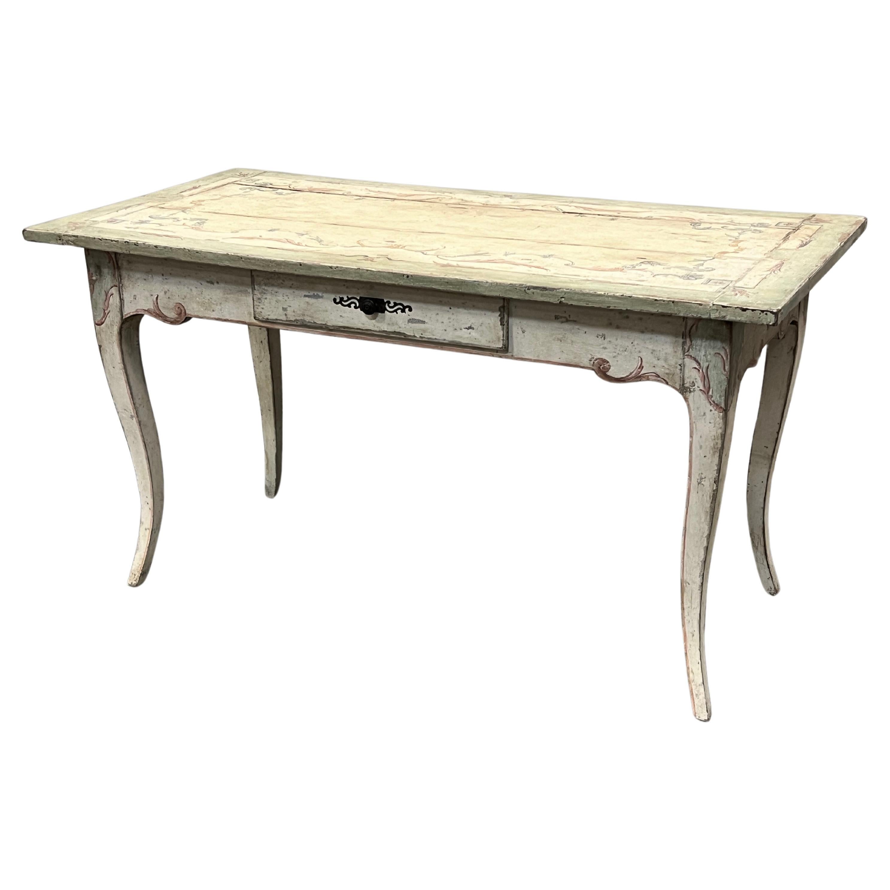 19th Century French Louis XV Style Table Desk, Painted For Sale