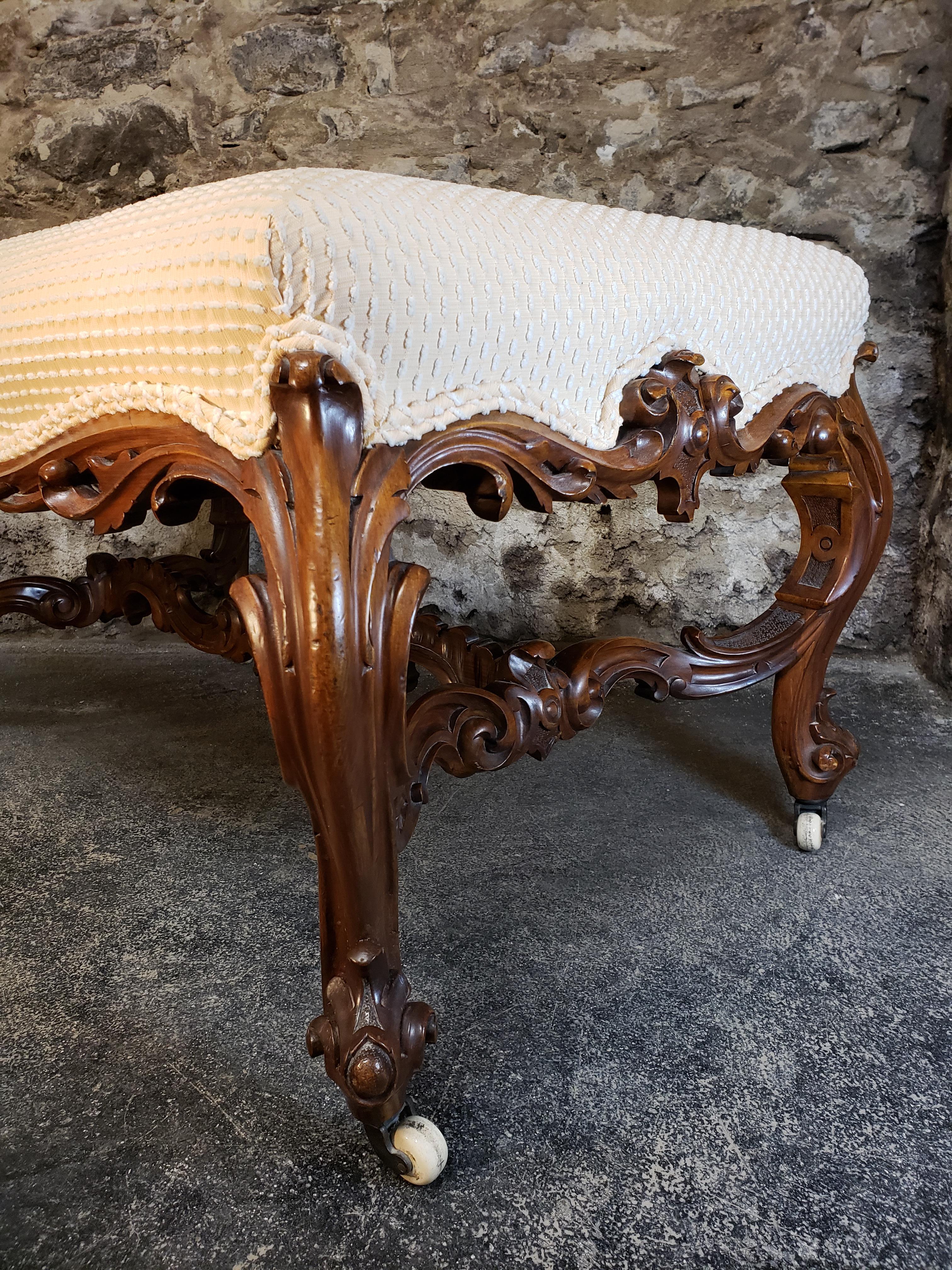 Upholstery 19th Century French Louis XV Style Upholstered Rococo Bench