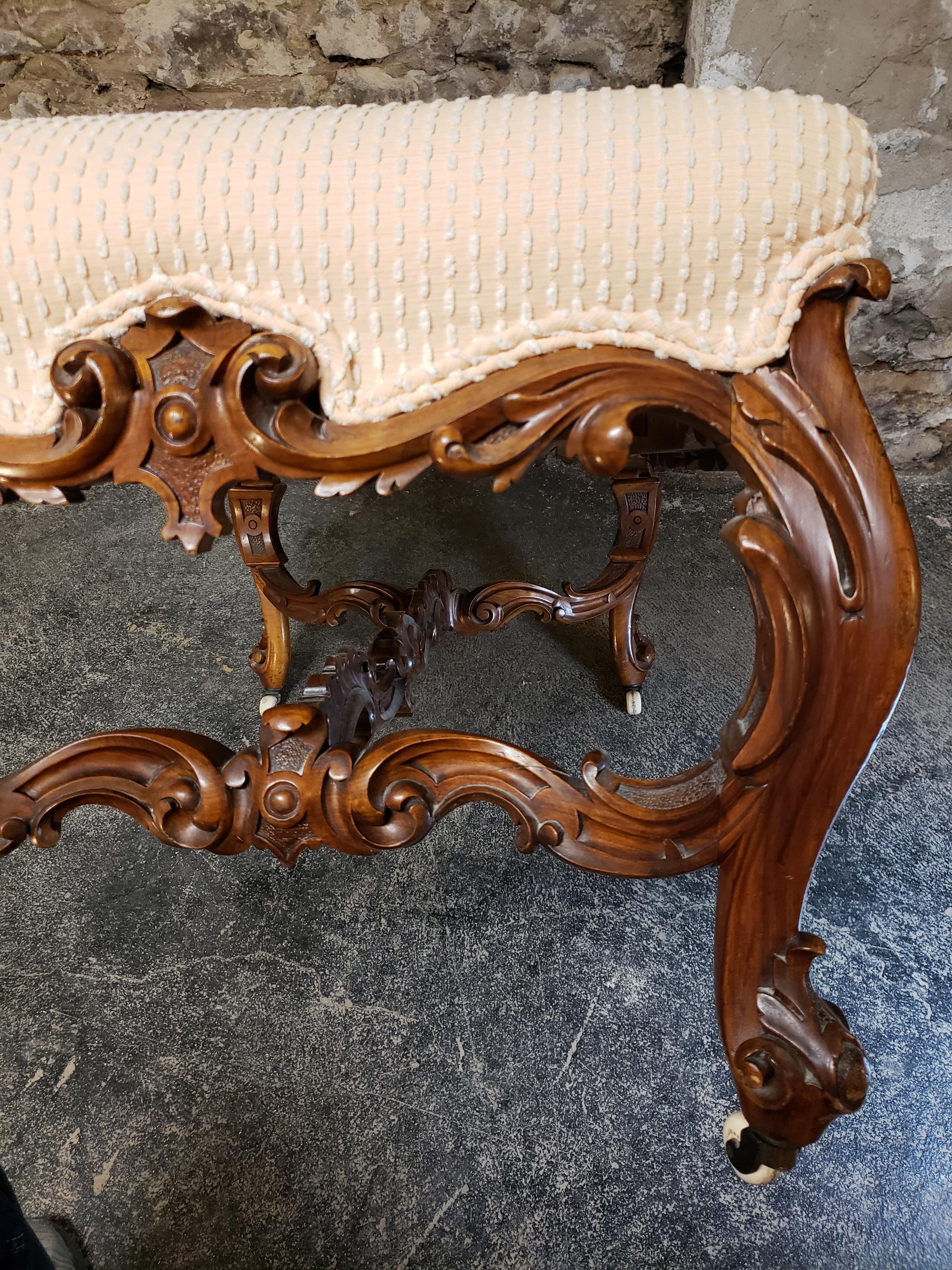 19th Century French Louis XV Style Upholstered Rococo Bench 3