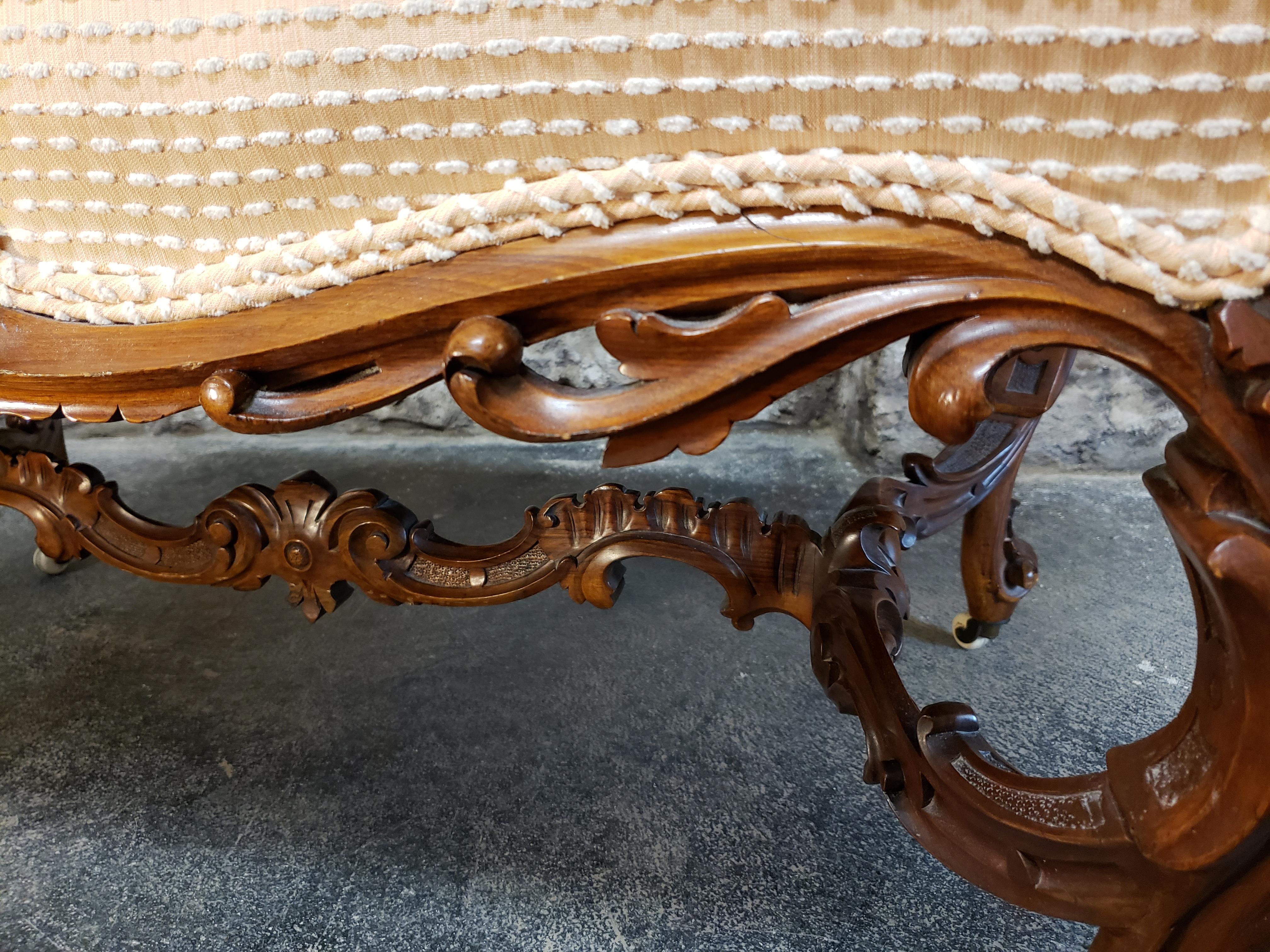 19th Century French Louis XV Style Upholstered Rococo Bench 4
