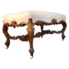 19th Century French Louis XV Style Upholstered Rococo Bench