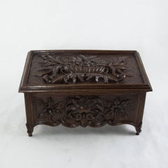 19th Century French Louis XV Style Walnut Box Hand Carved on all Sides, Signed