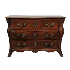 19th Century French Louis XV Style Walnut Commode with Carved Details