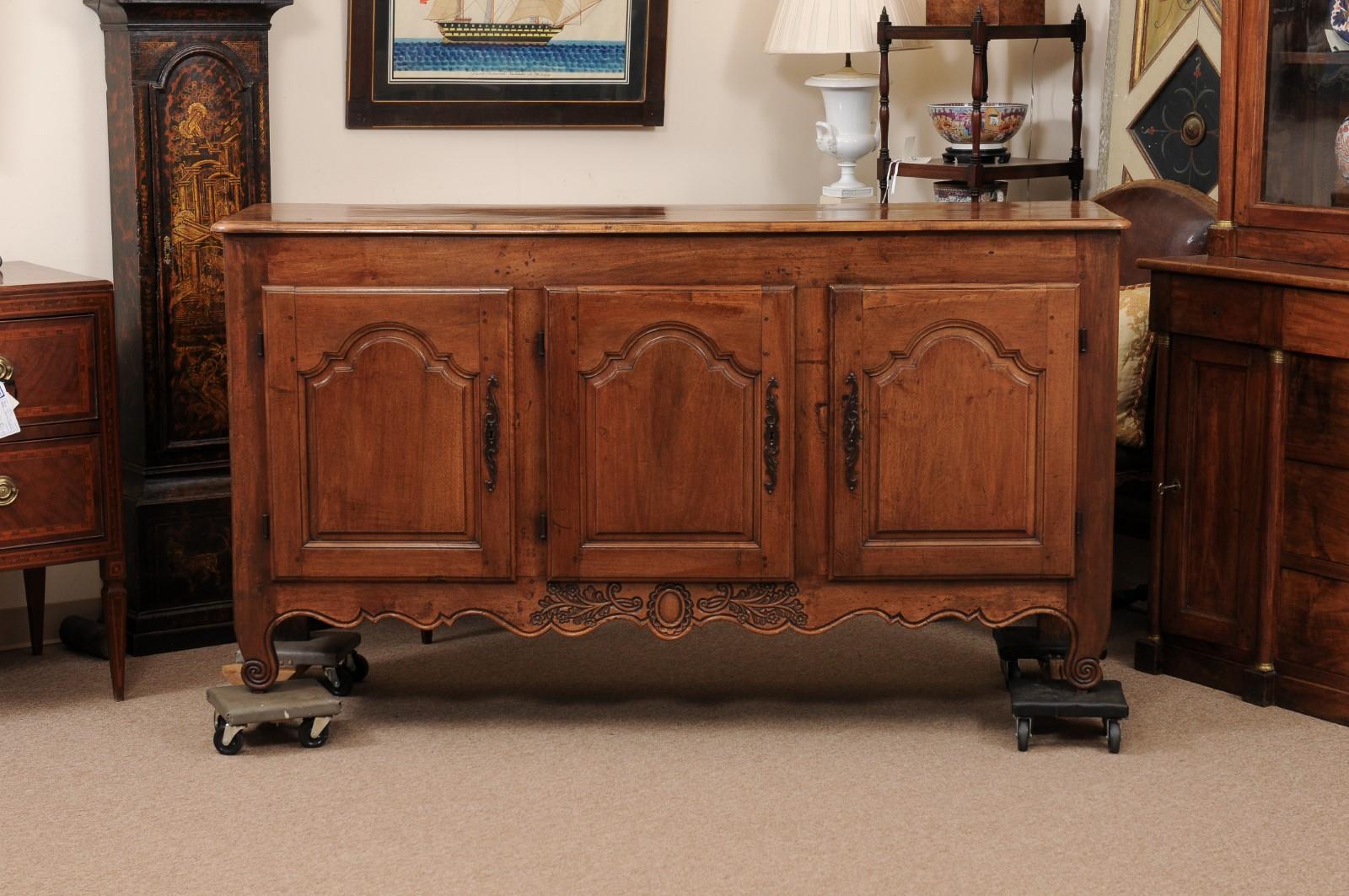  19th Century French Louis XV Style Walnut Enfilade with 3 Cabinet Doors  7