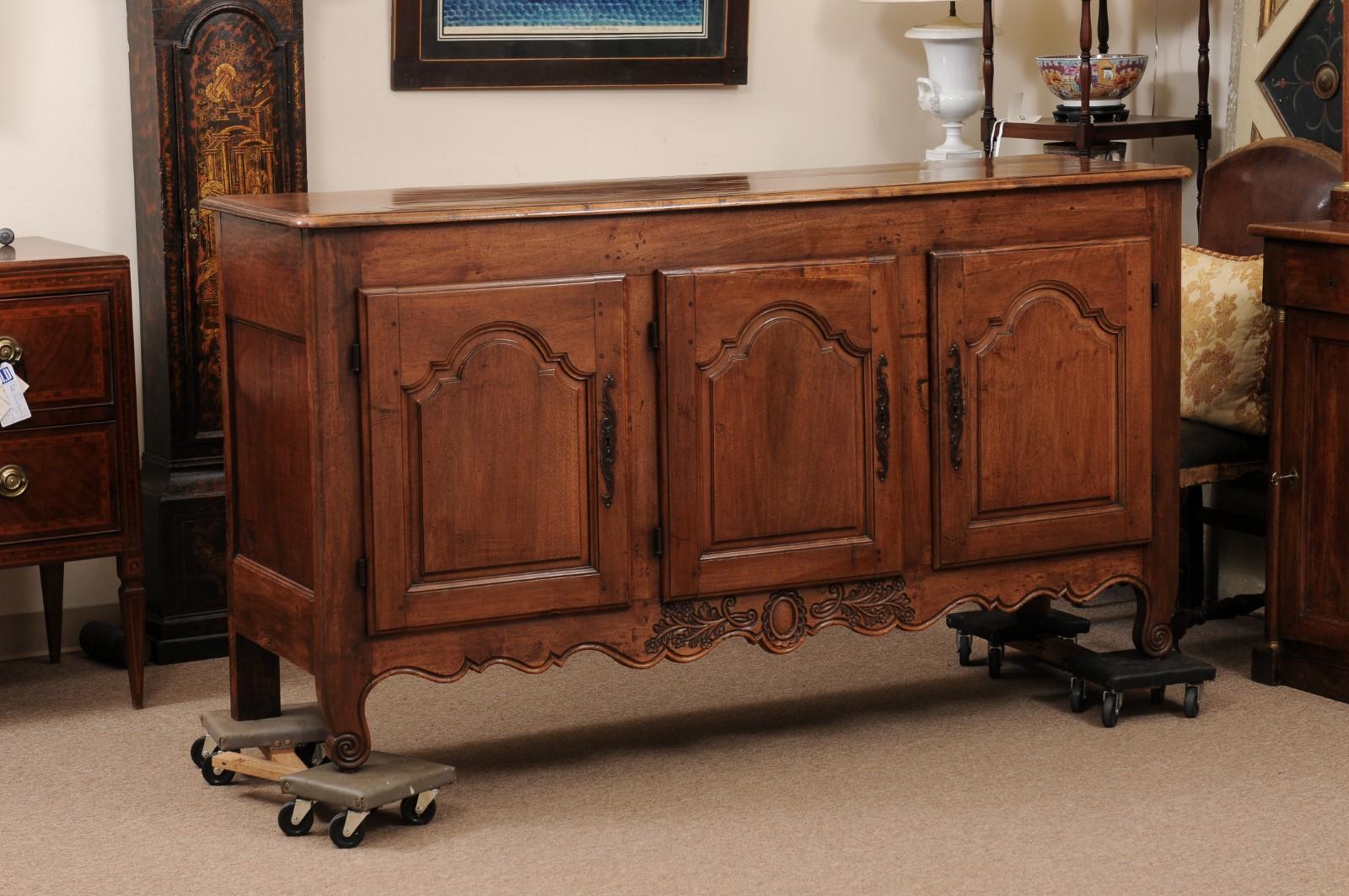 19th Century French Louis XV Style Walnut Enfilade with 3 Cabinet Doors In Good Condition In Atlanta, GA