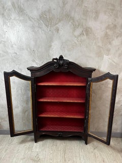 19th century French Louis XV style Walnut Wall Collection Vitrine