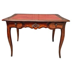 19th Century French Louis XV Style Walnut Writing Table with Red Leather Top
