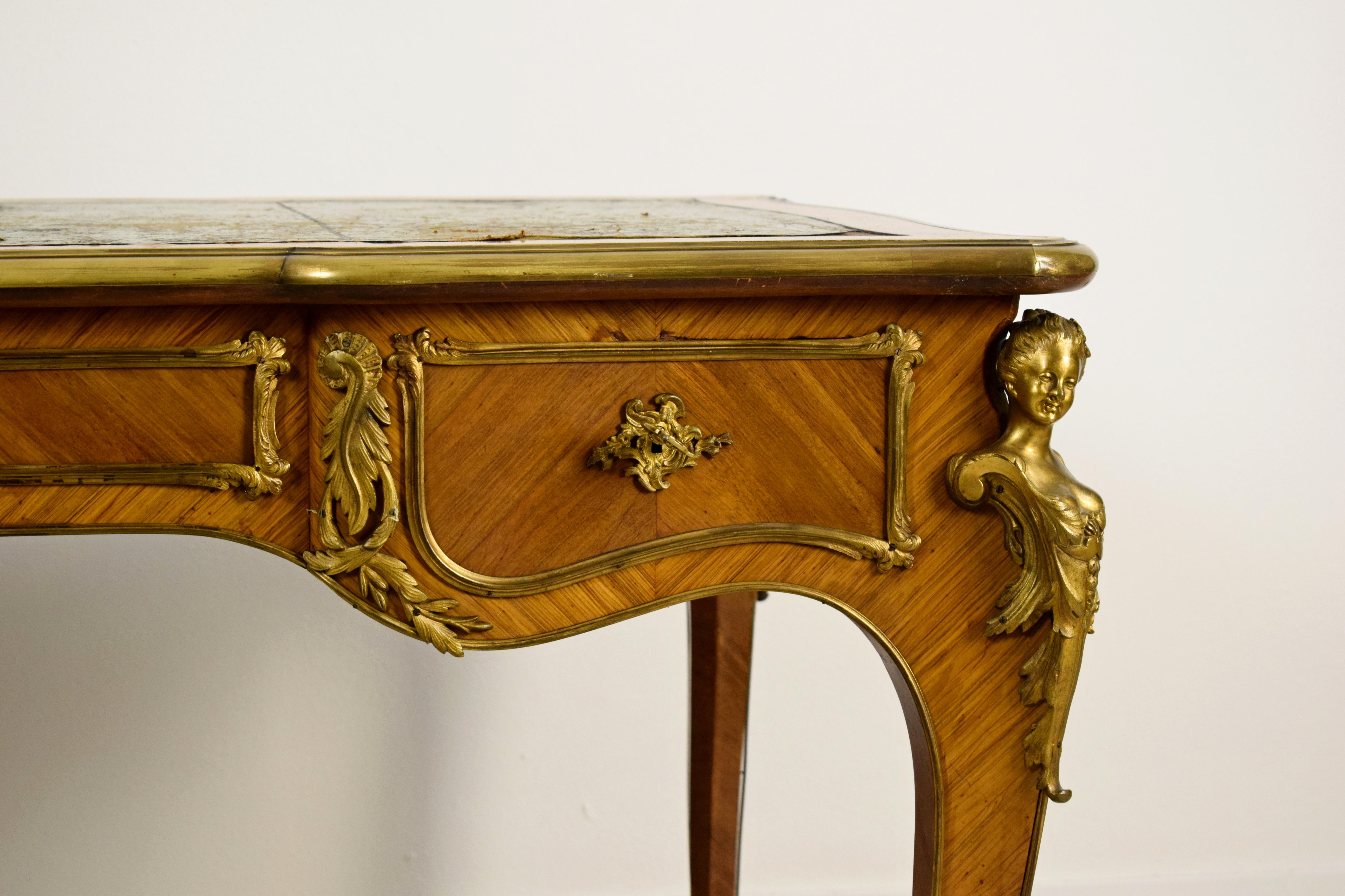 19th Century, French Louis XV Style Wood Centre Desk with Gilt Bronze For Sale 8