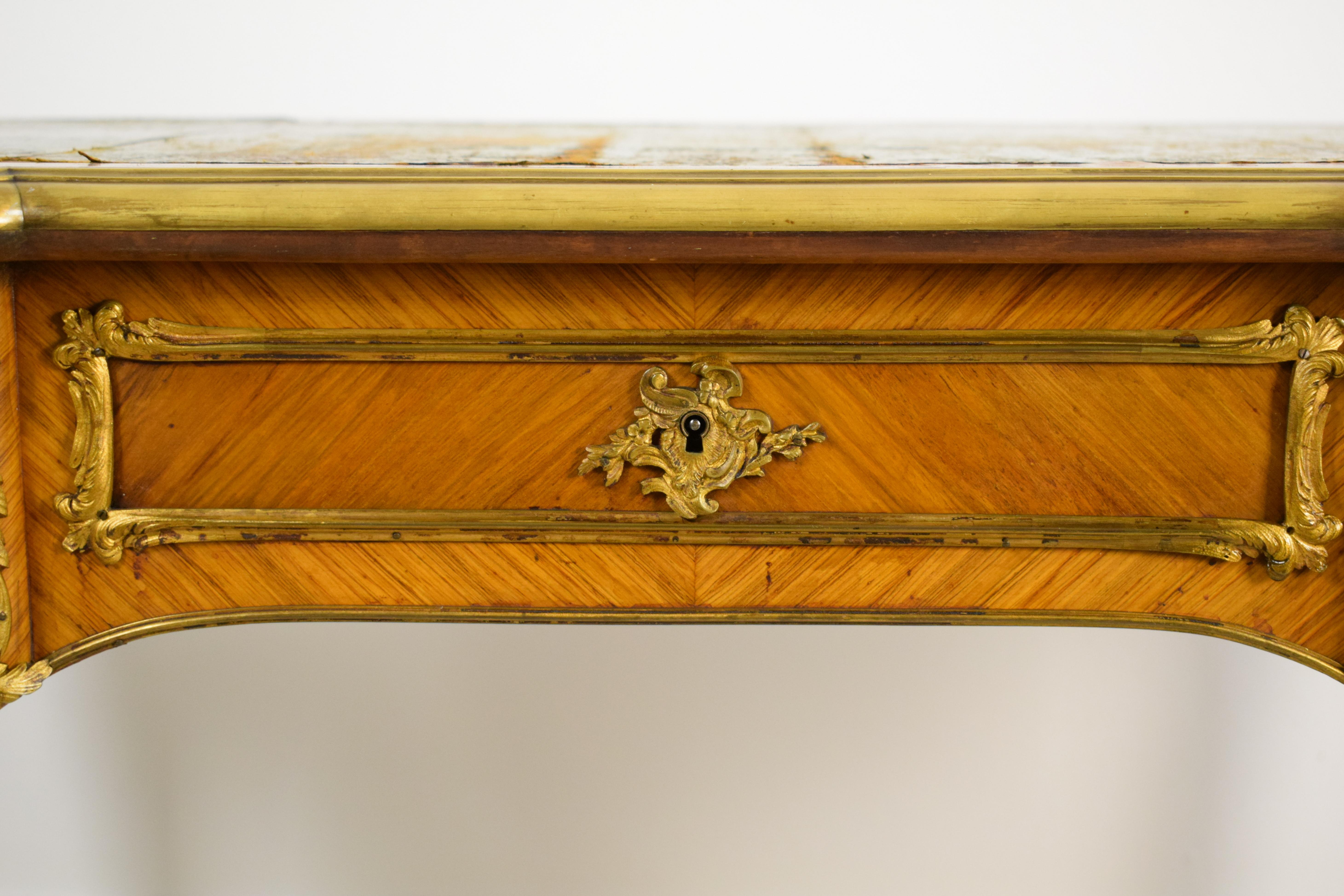19th Century, French Louis XV Style Wood Centre Desk with Gilt Bronze For Sale 11