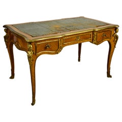 19th Century, French Louis XV Style Wood Centre Desk with Gilt Bronze