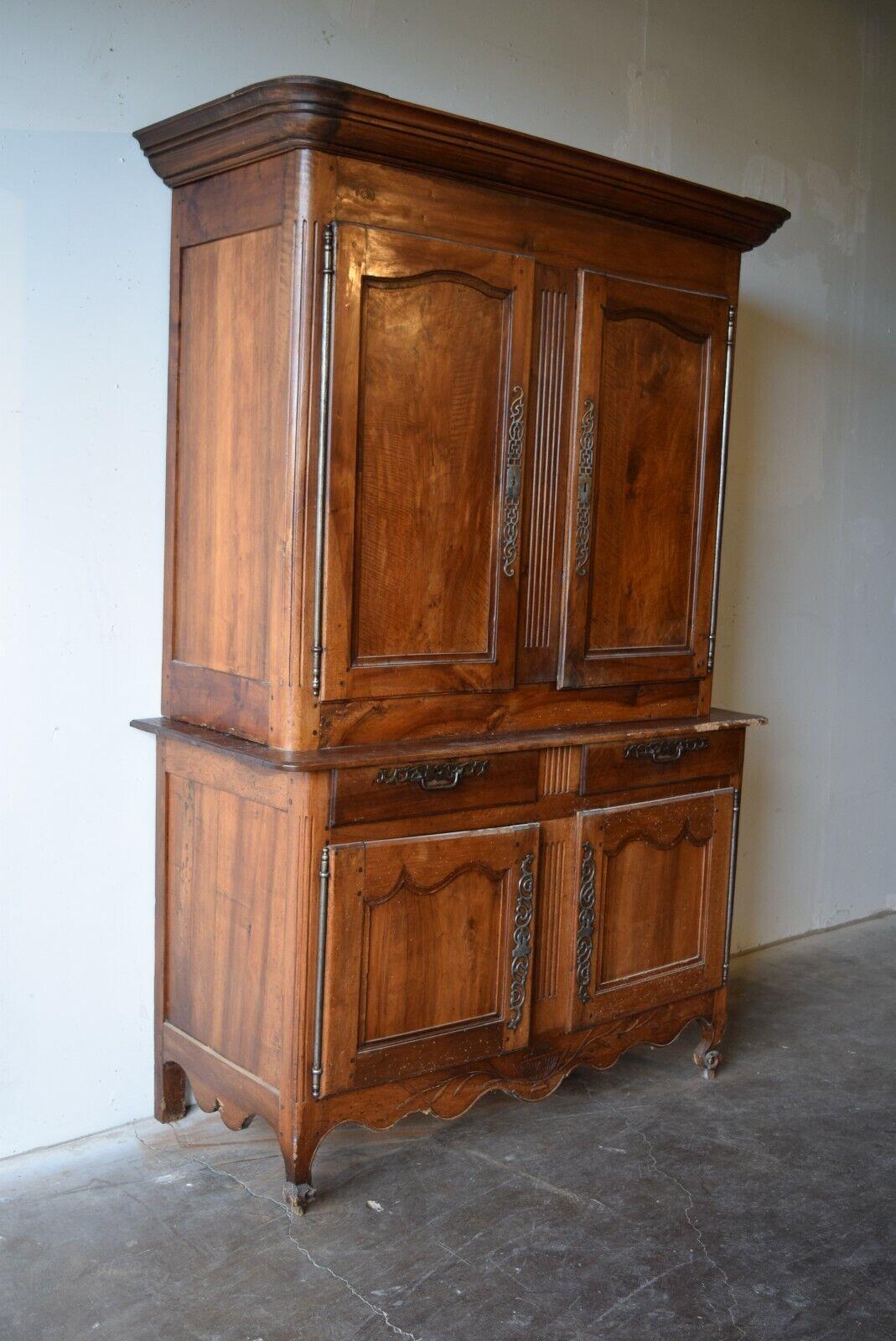 French Provincial 19th Century French Louis XV Tall Double Walnut Buffet For Sale