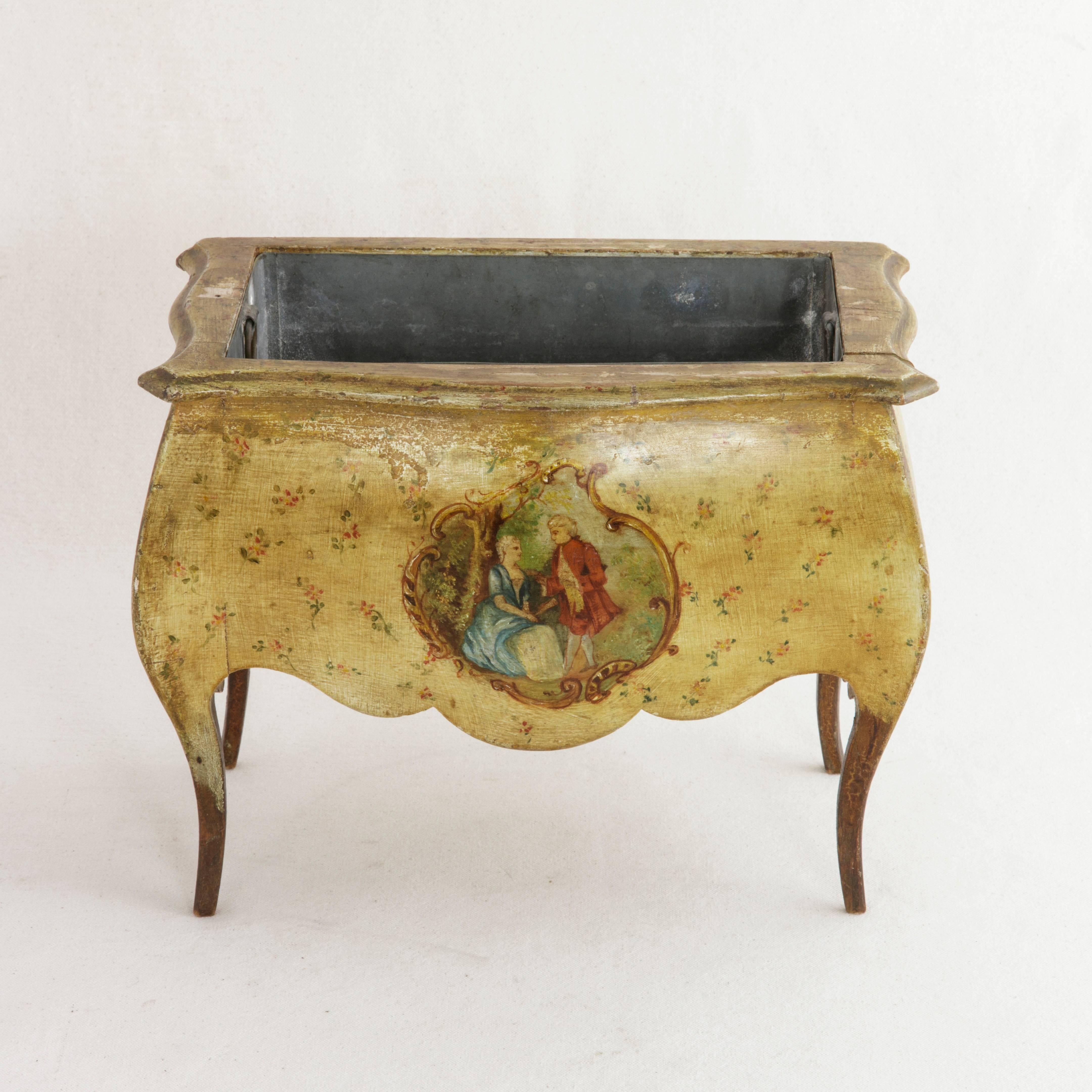 19th Century French Louis XV Tole Painted Tabletop Wooden Jardinière or Cachepot In Excellent Condition In Fayetteville, AR