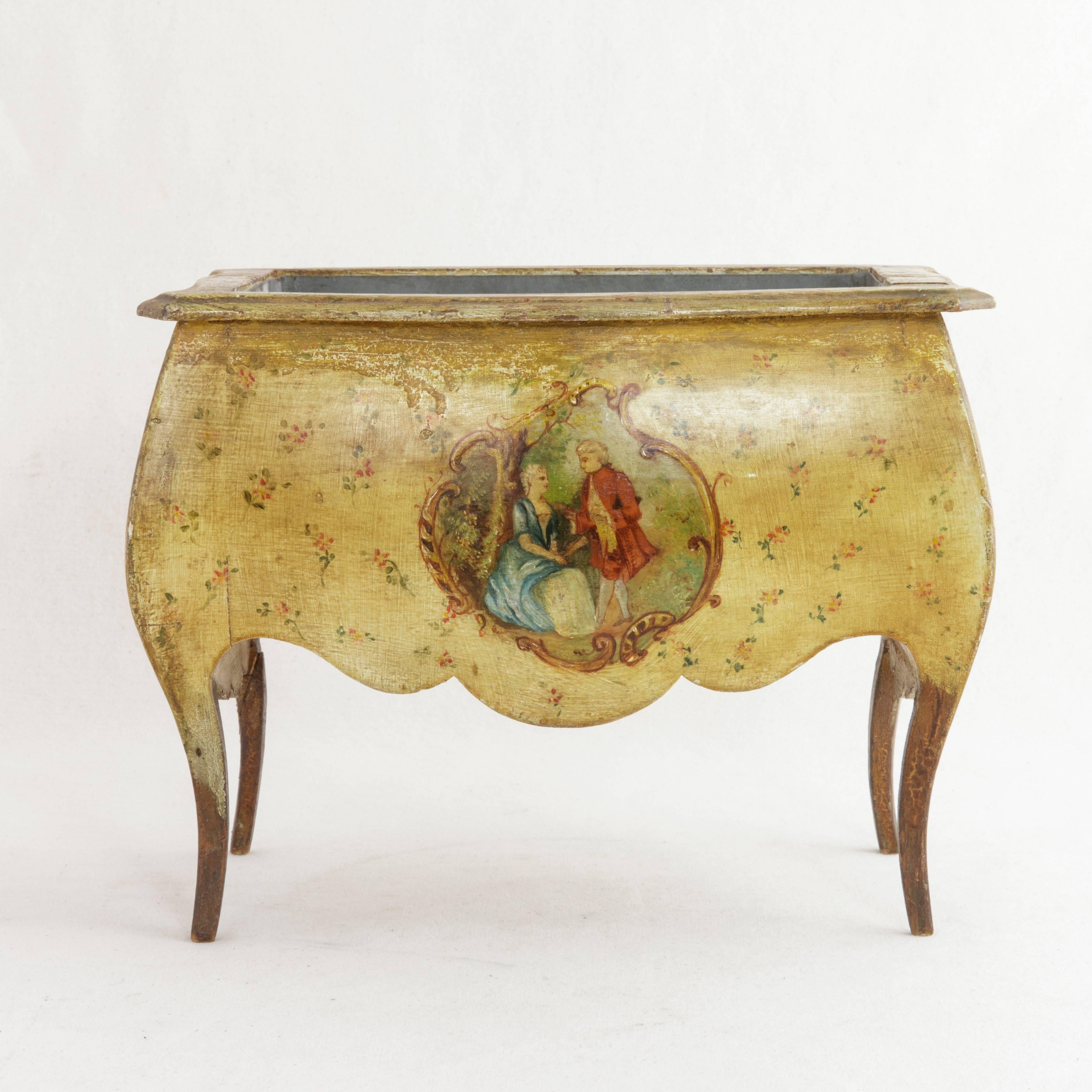 Tôle 19th Century French Louis XV Tole Painted Tabletop Wooden Jardinière or Cachepot