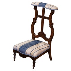 19th Century French Louis XV Upholstered Carved Walnut Prayer Kneeler Bench