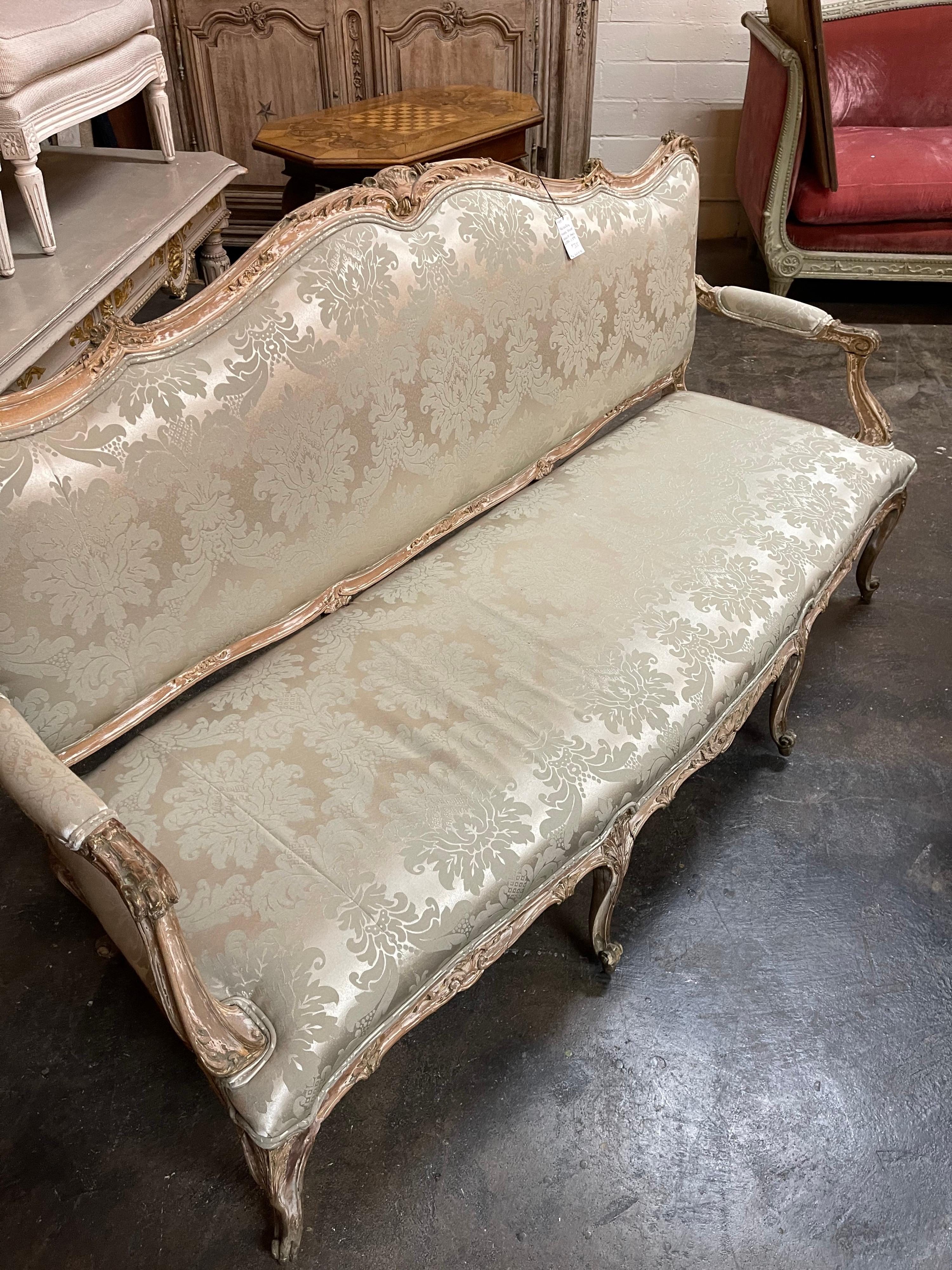 Hand-Carved 19th Century French Louis XV Upholstered Settee