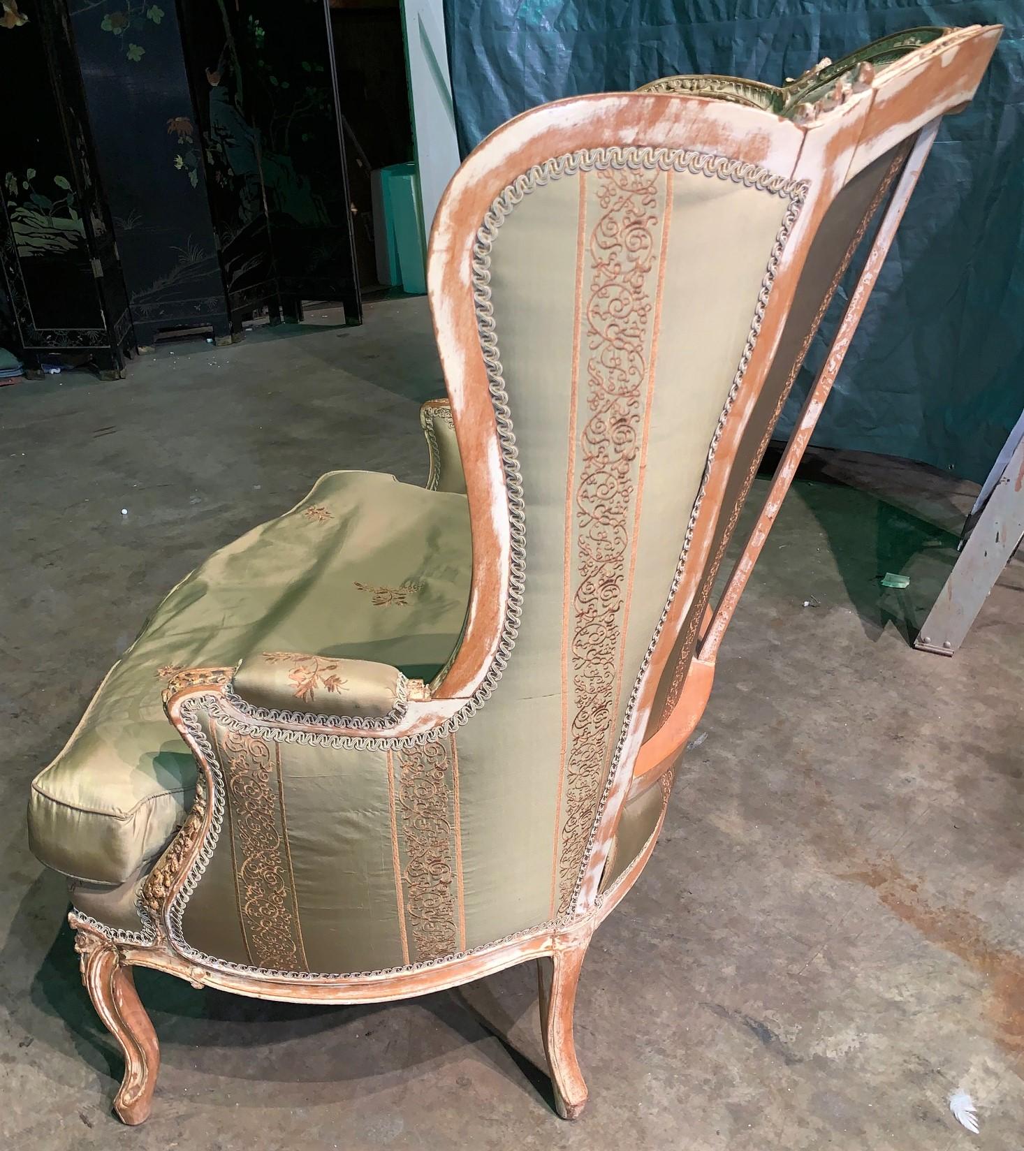 19th Century French Louis XV Upholstered Wingback Chair In Good Condition In Dallas, TX