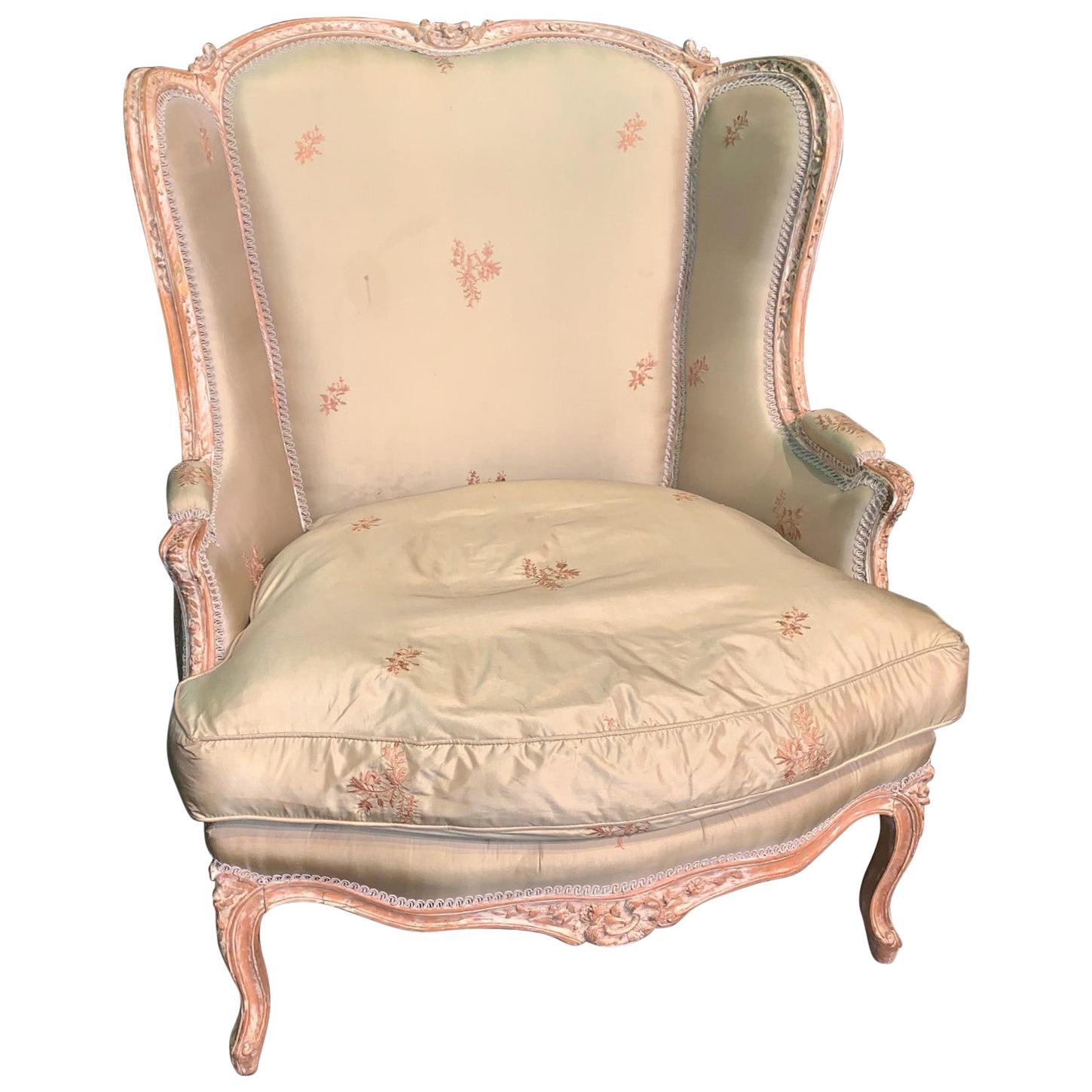 19th Century French Louis XV Upholstered Wingback Chair