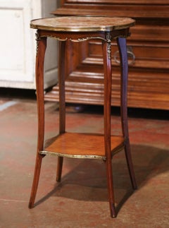 19th Century French Louis XV Walnut and Bronze Gueridon Table with Marble Top
