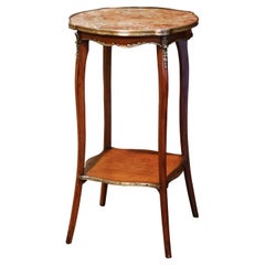 19th Century French Louis XV Walnut and Bronze Gueridon Table with Marble Top