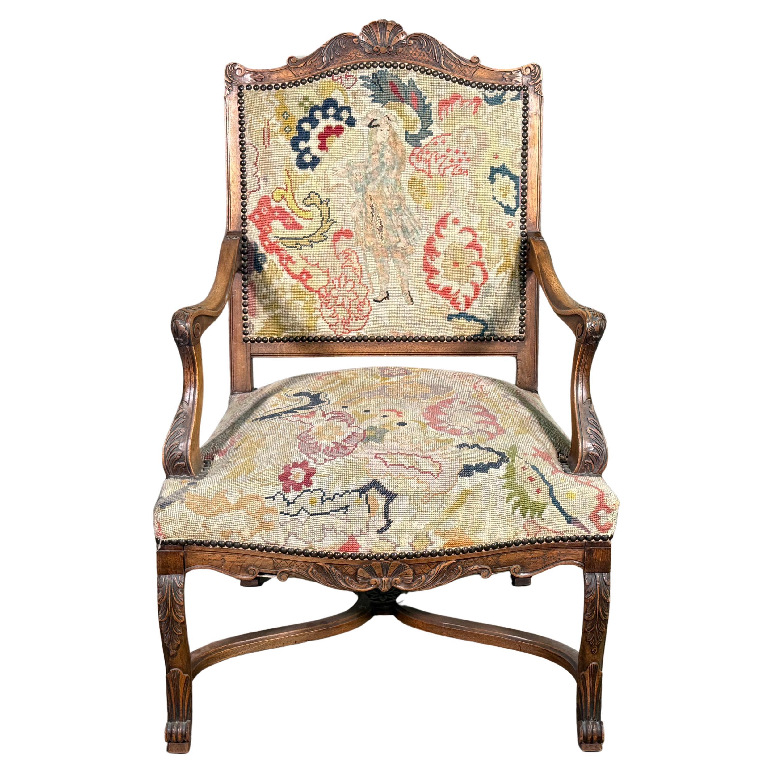 19th Century French Louis XV Walnut Arm Chair
