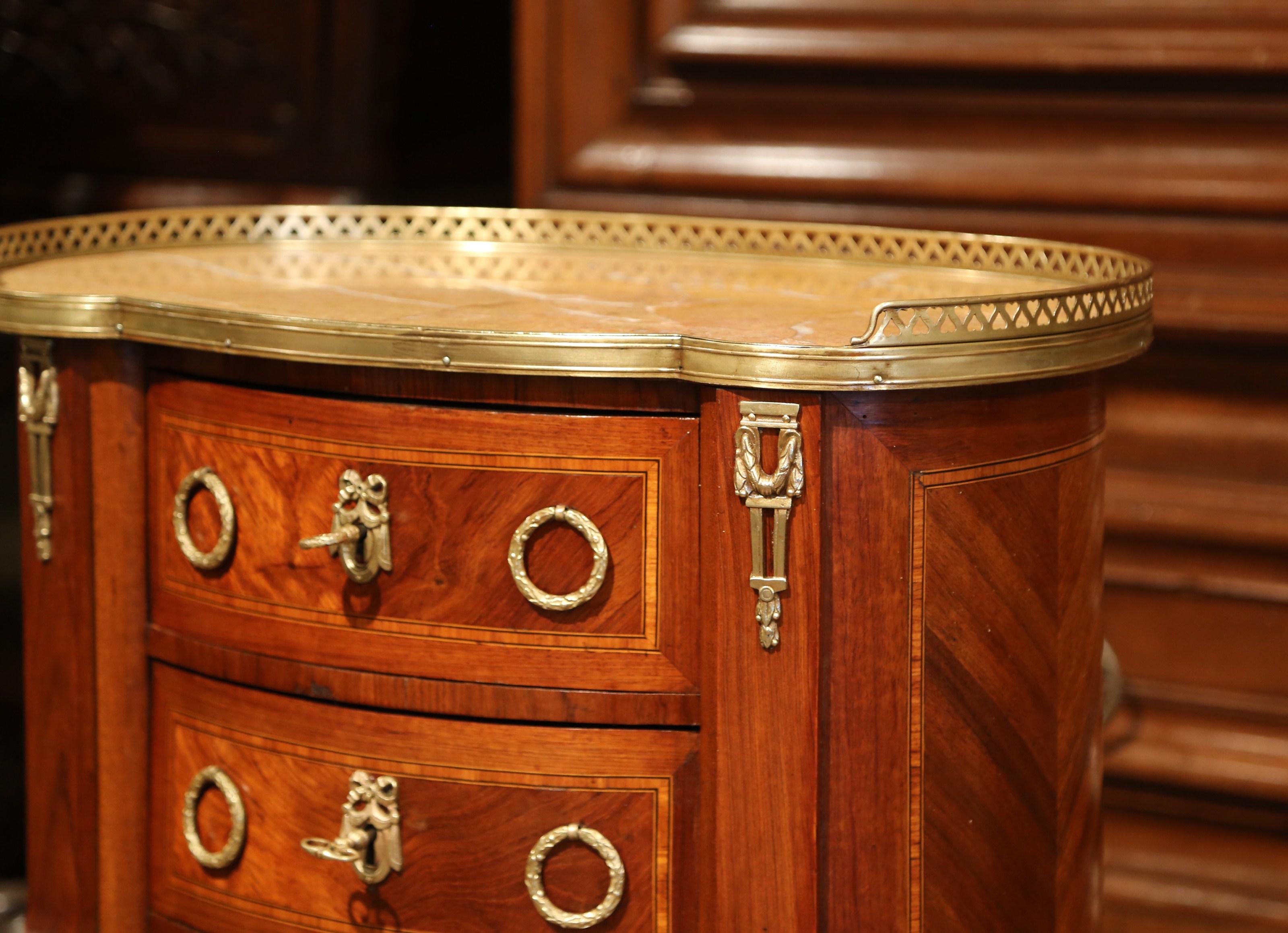 19th Century French Louis XV Walnut Commode Nightstand Chest with Marble Top In Excellent Condition In Dallas, TX